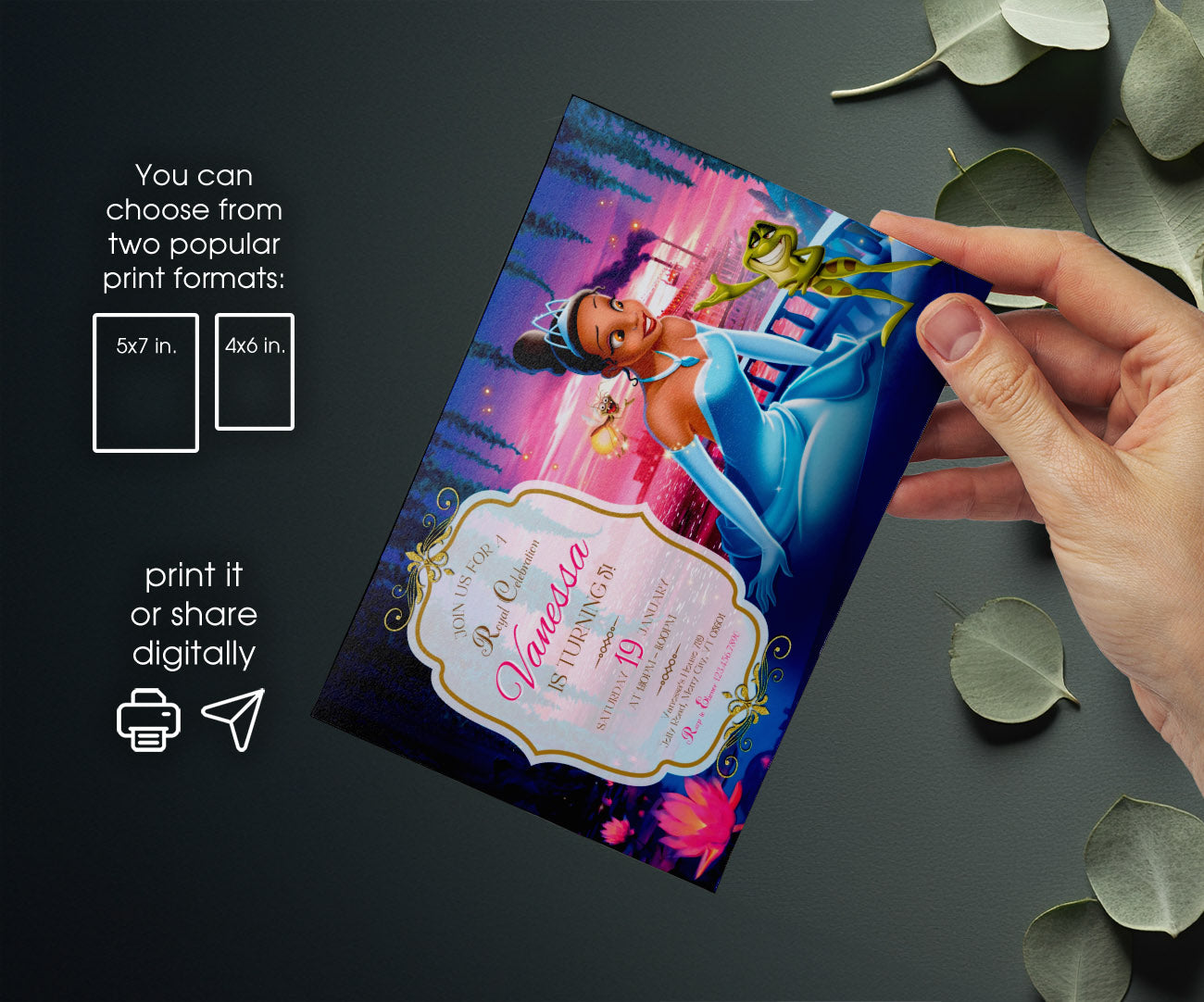 Tiana Frog Princess customizable invitation template | Share or Print | girl | RJ376