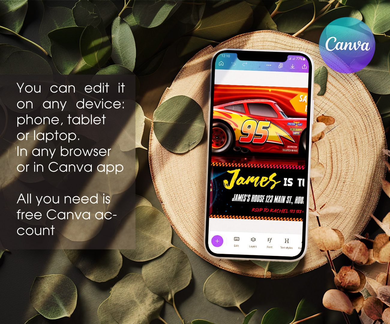 Cars Lightning McQueen customizable invitation template | Share or Print | boy | TB080