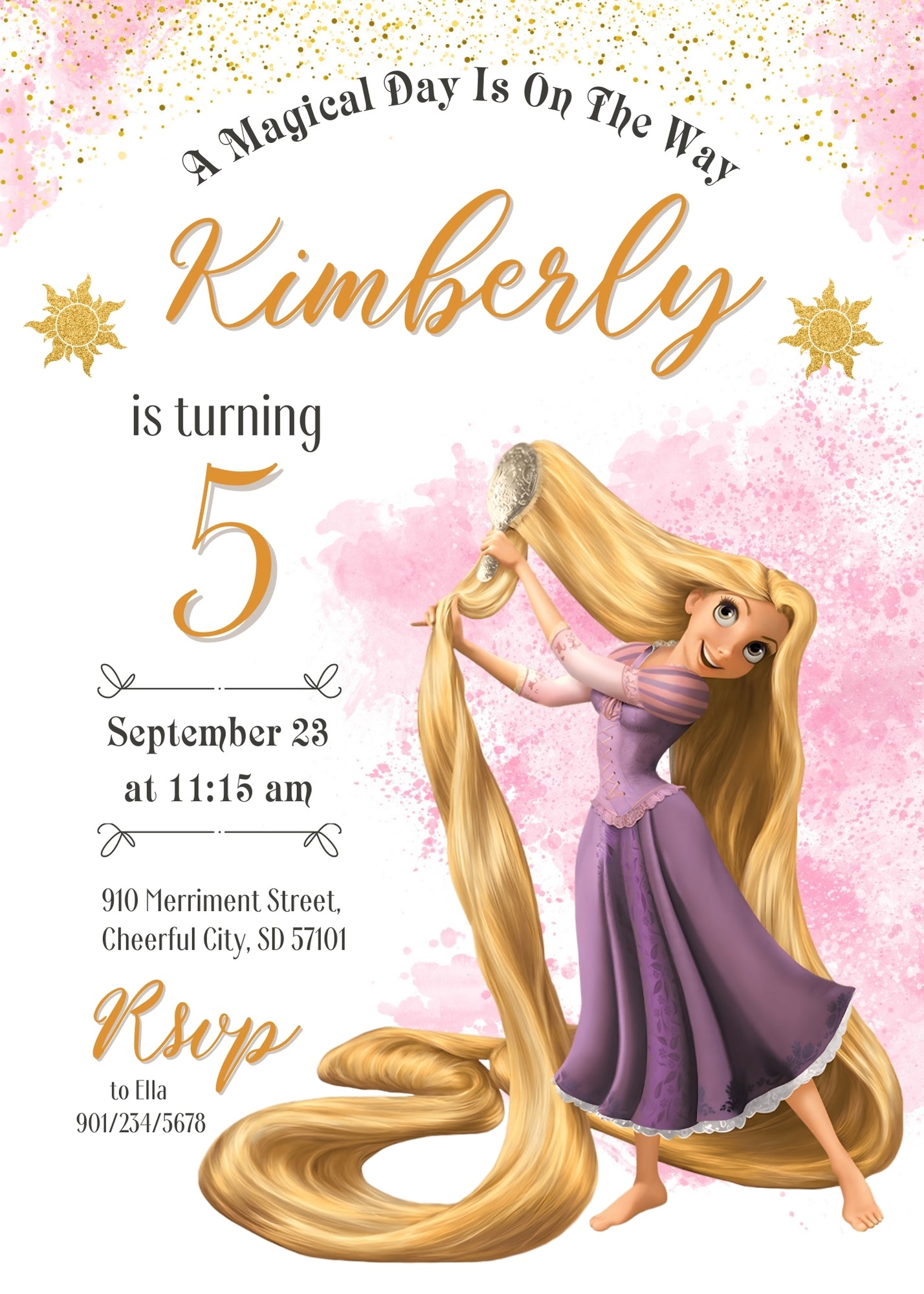 Rapunzel Princess Tangled customizable invitation template | Share or Print | girl | HH729