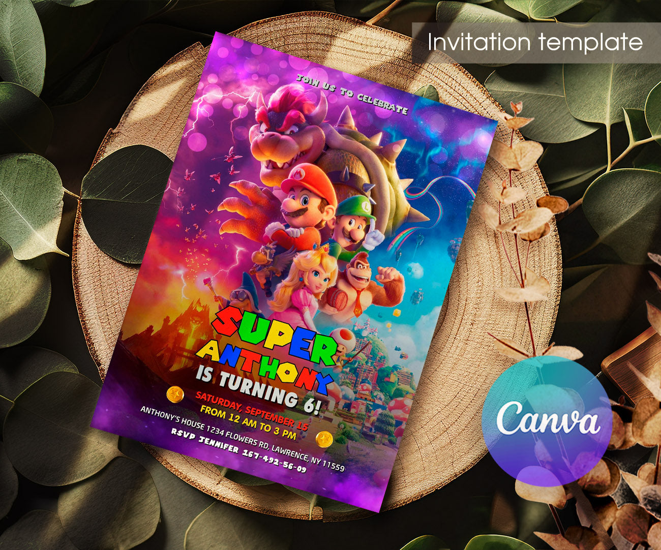 Super Mario Bros customizable invitation template | Share or Print | UQ606