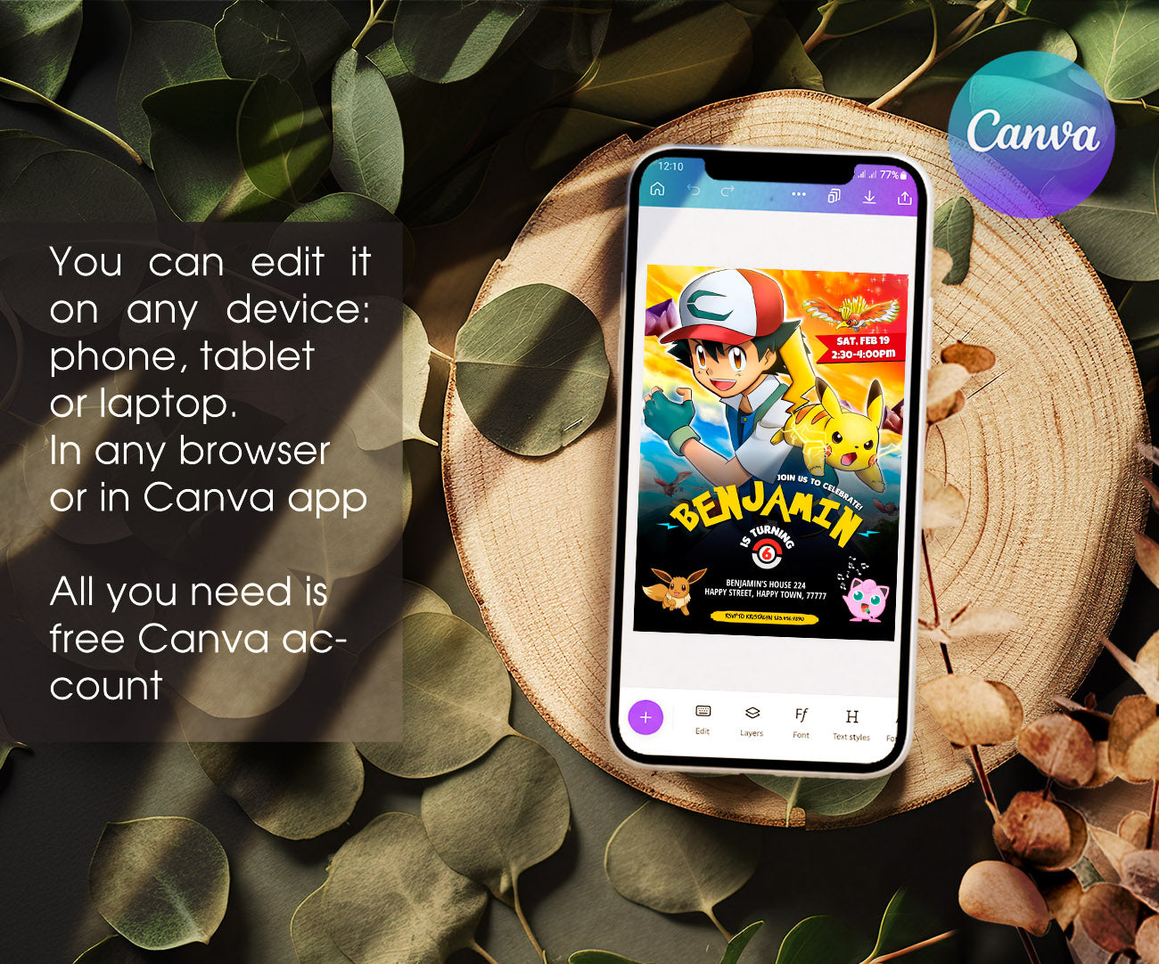 Pokemon Pikachu customizable invitation template | Share or Print | WU235