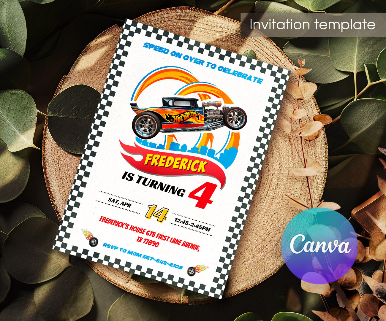 Hot Wheels Racing customizable invitation template | Share or Print | boy | AB581