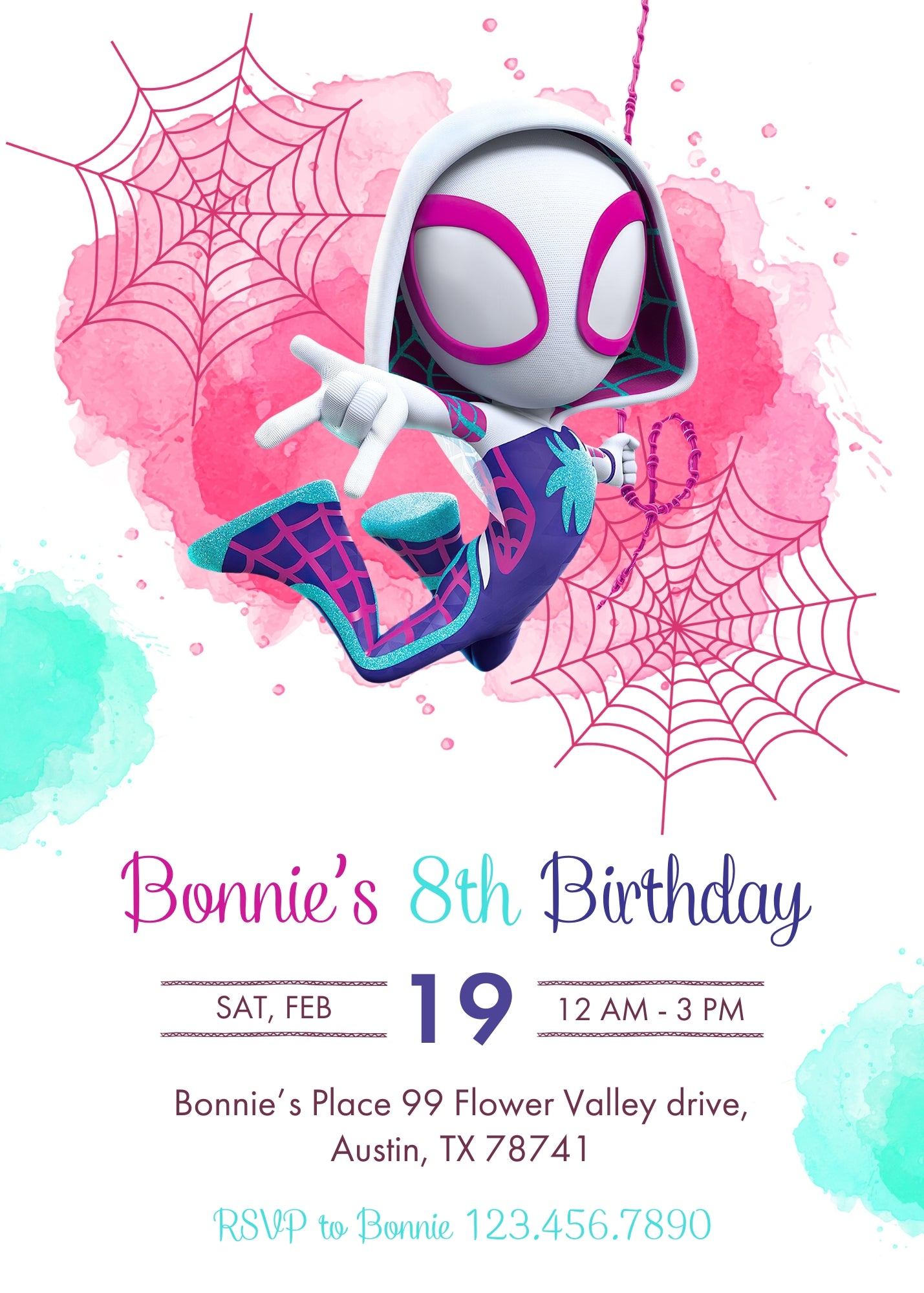 Spider Gwen Ghost Spidey customizable invitation template | Share or Print | girl | JI814