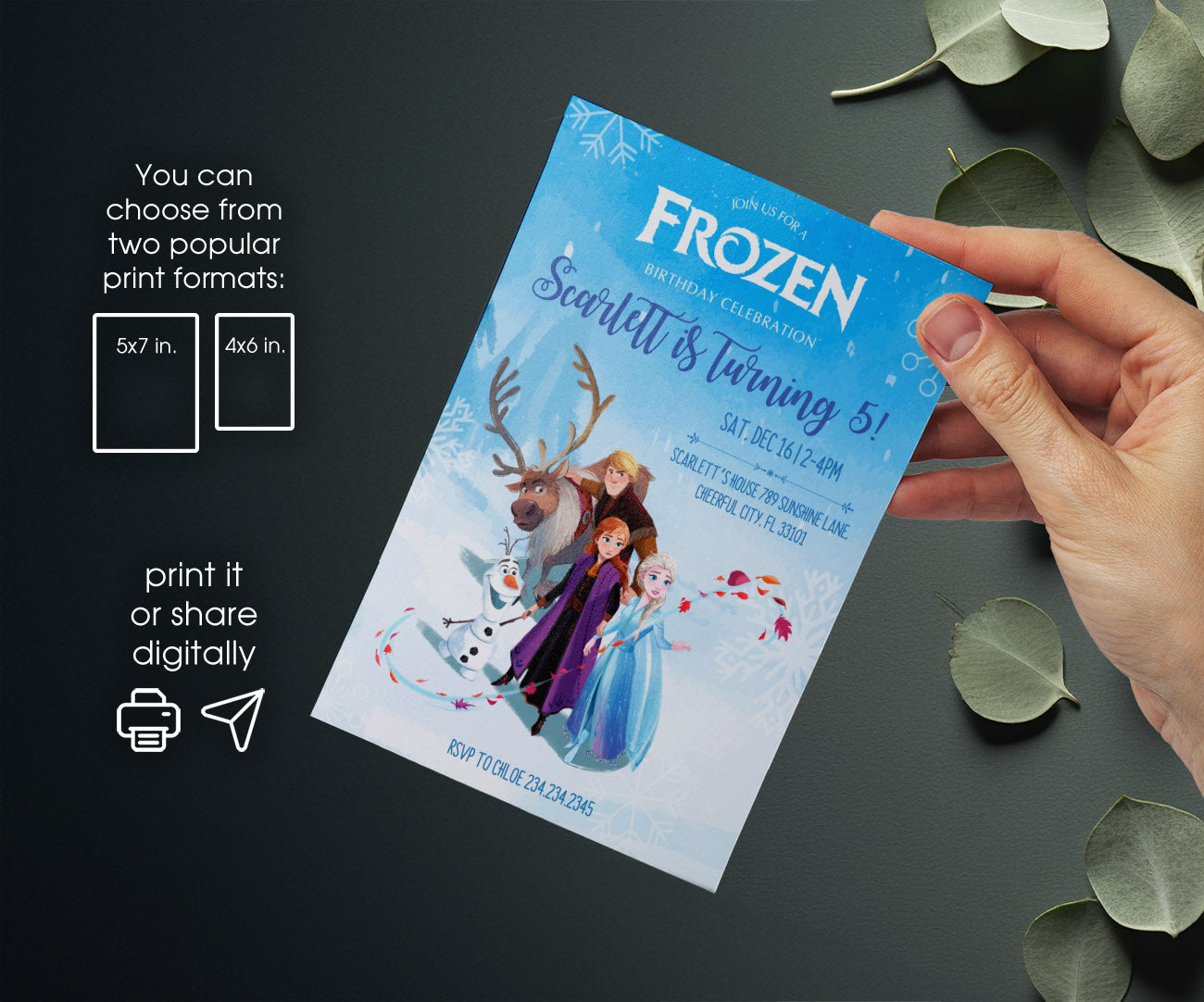 Frozen Elsa customizable invitation template | Share or Print | girl | TW282