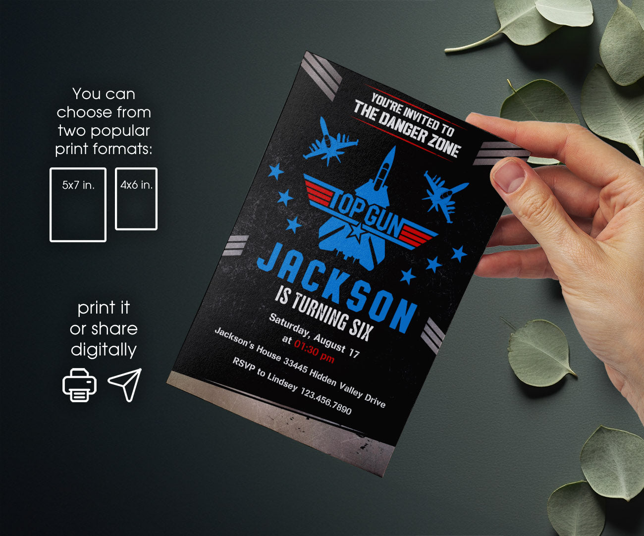 Top Gun Maverick Jet Fighter customizable invitation template | Share or Print | boy | MA270