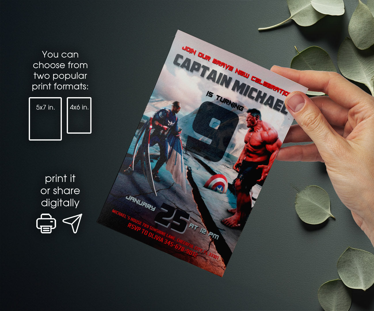 Captain America: Brave New World, Red Hulk customizable invitation template | Share or Print | boy | EP703