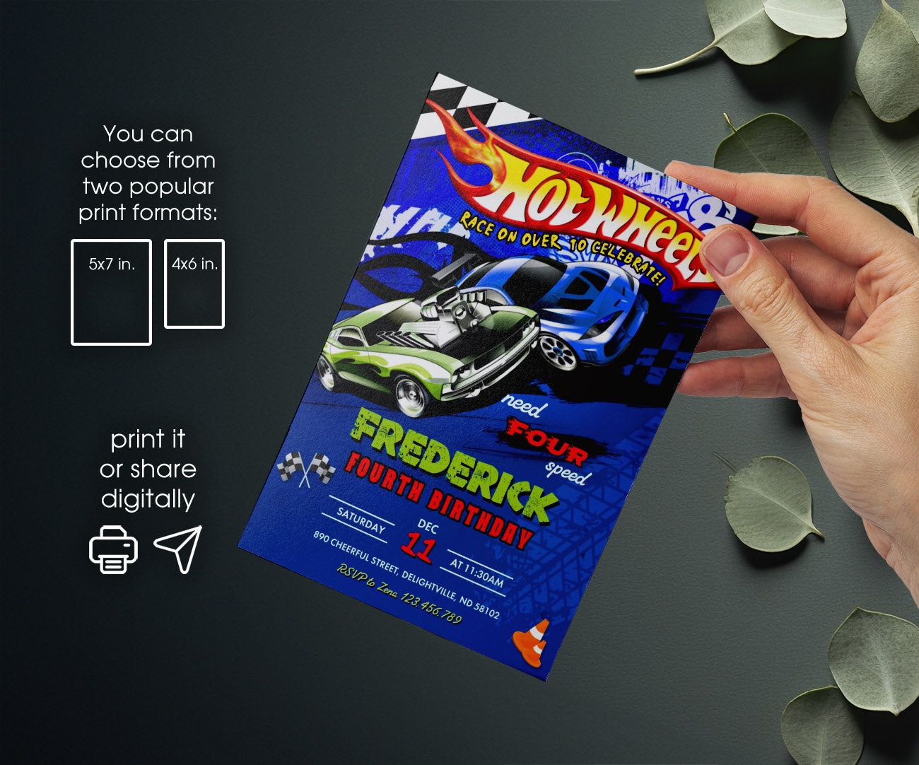 Hot Wheels Need Four Speed customizable invitation template | Share or Print | boy | IC241