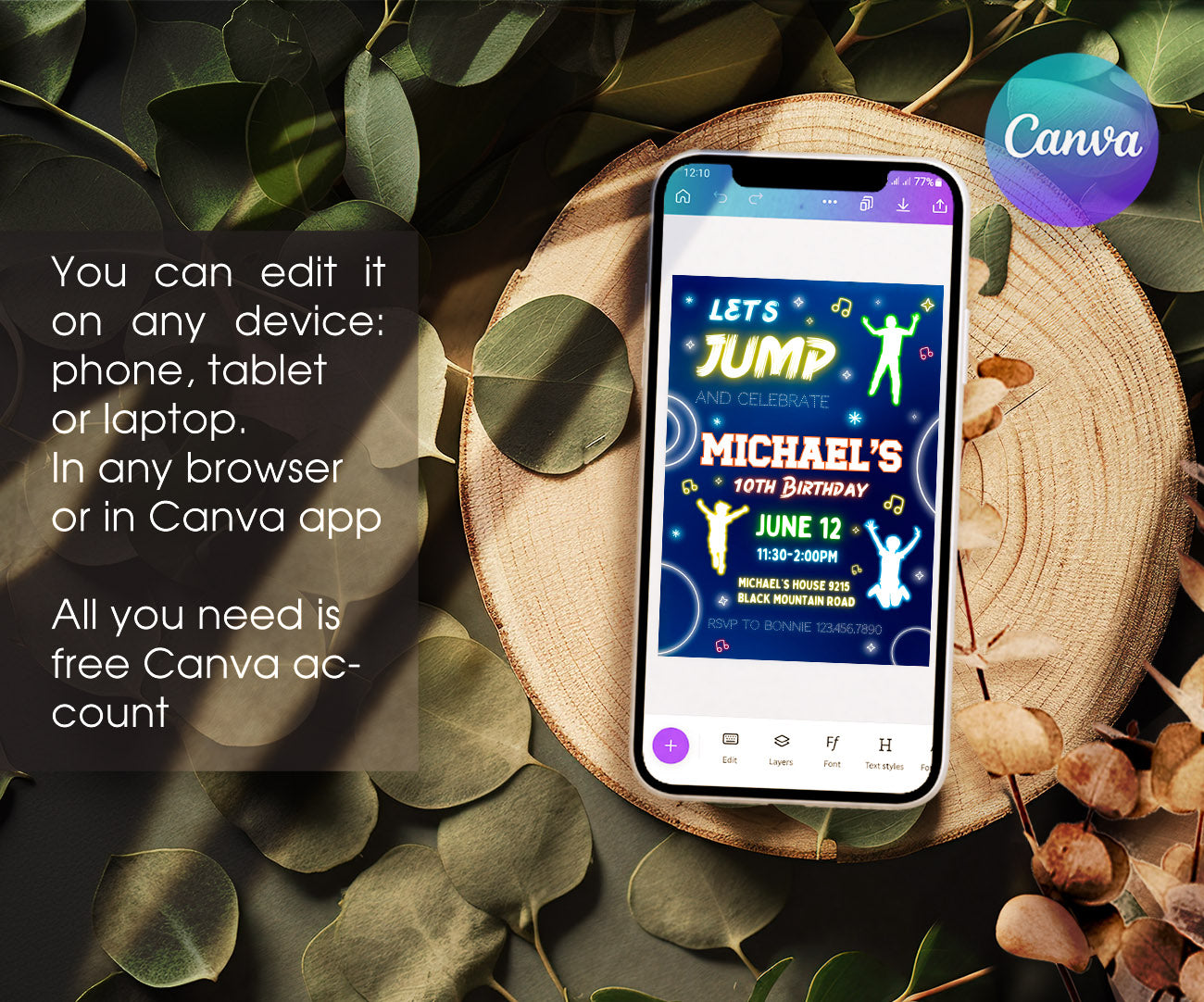 Trampoline Jump Party customizable invitation template | Share or Print | OK137