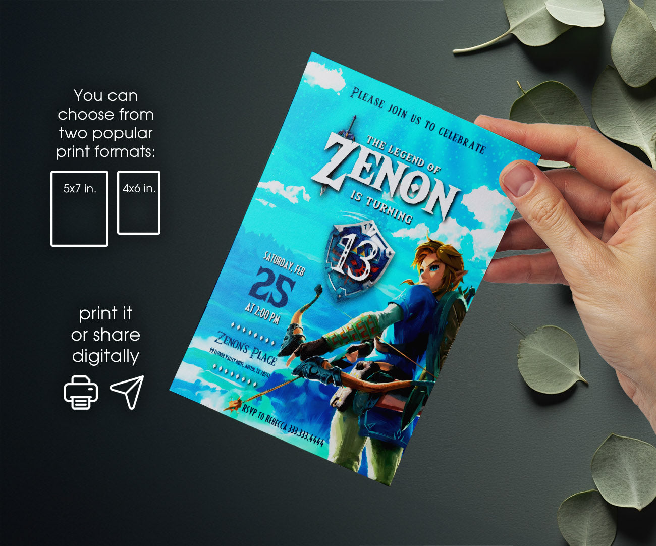 Legend of Zelda Gamer customizable invitation template | Share or Print | YI247