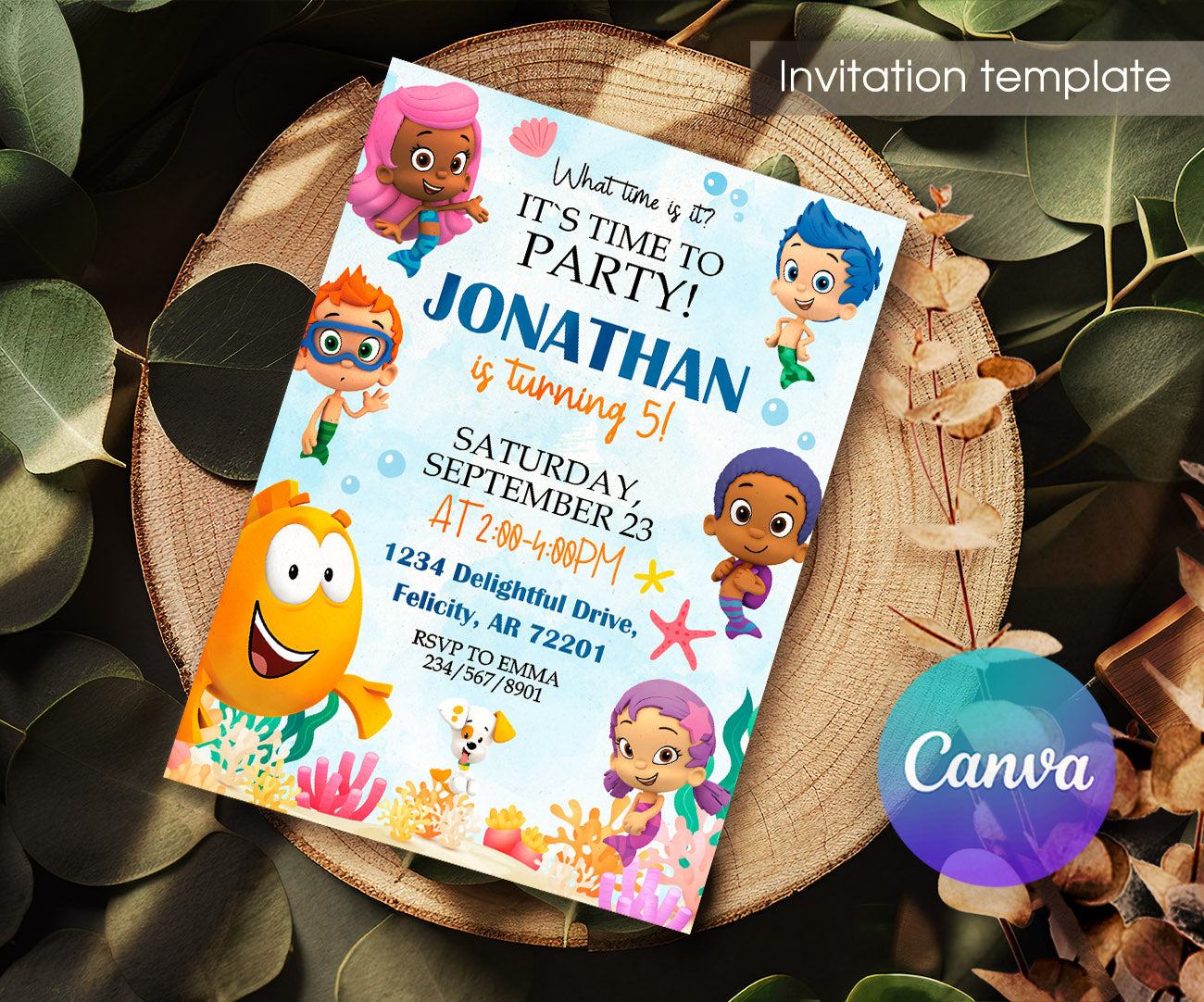 Bubble Guppies customizable invitation template | Share or Print | UX775