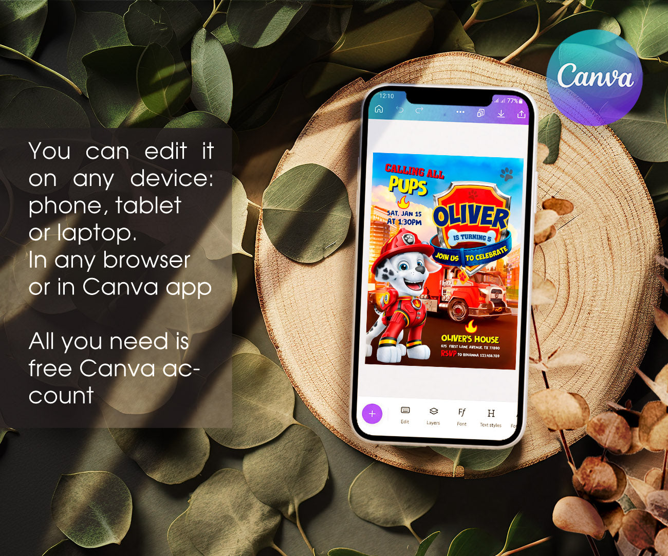 PAW Patrol customizable invitation template | Share or Print | KO424
