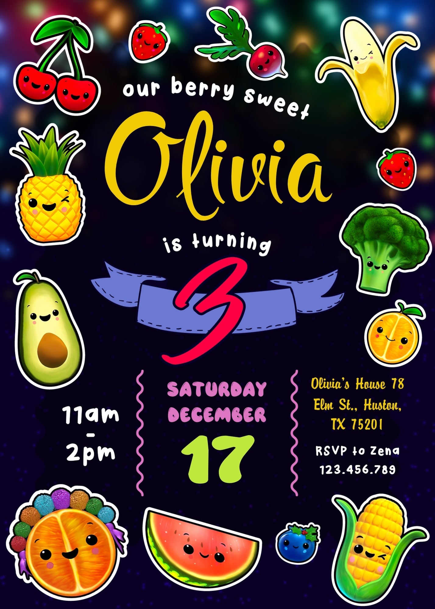 Hey Bear Sensory Dancing Fruits customizable invitation template | Share or Print | KK523