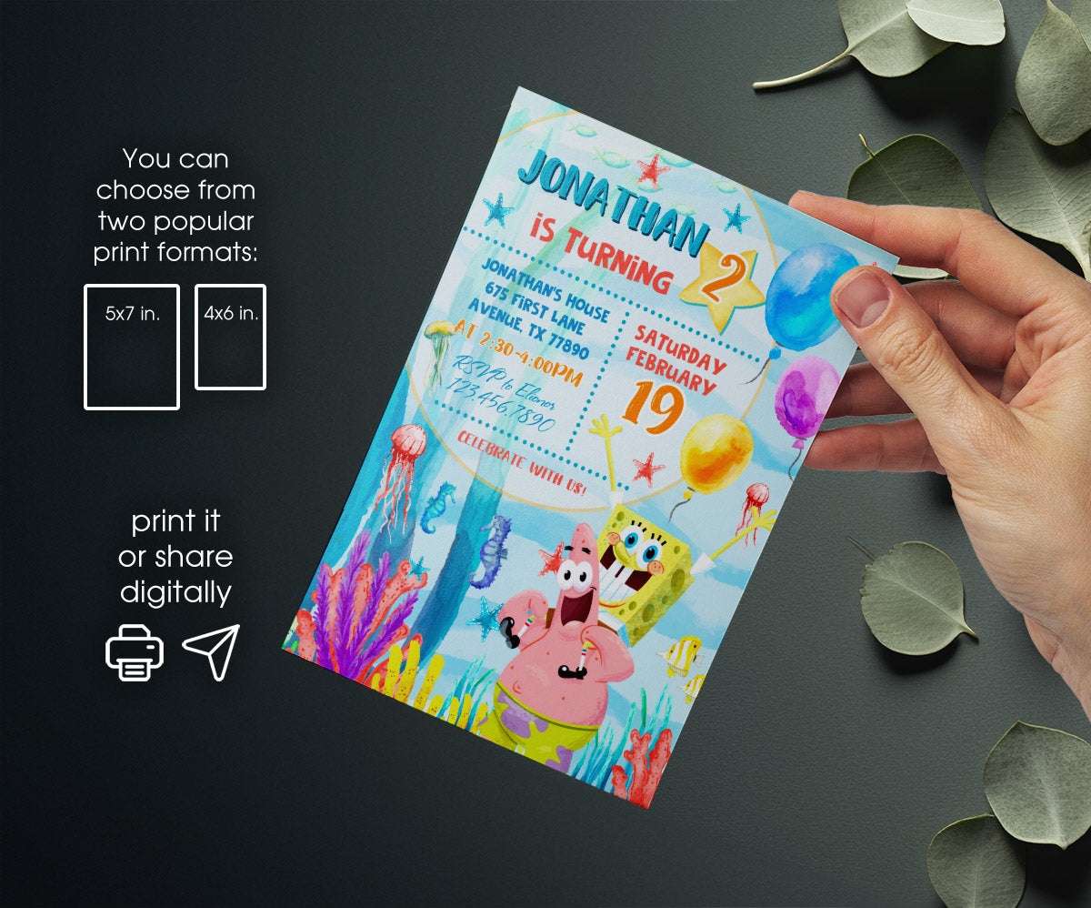 SpongeBob SquarePant customizable invitation template | Share or Print | OW678