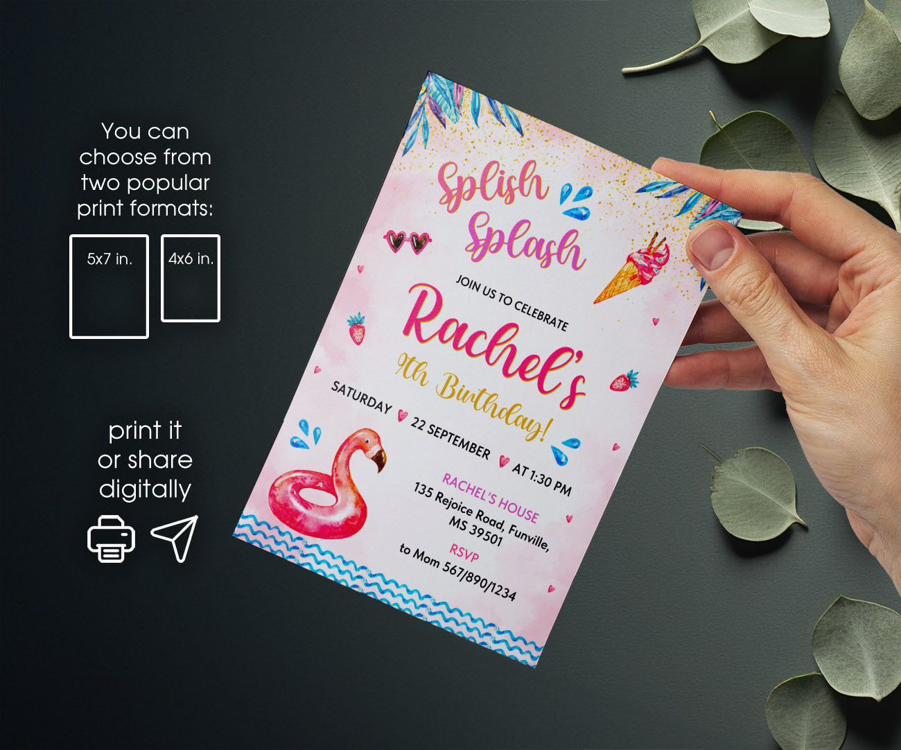 Pool Party customizable invitation template | Share or Print | girl | CL316