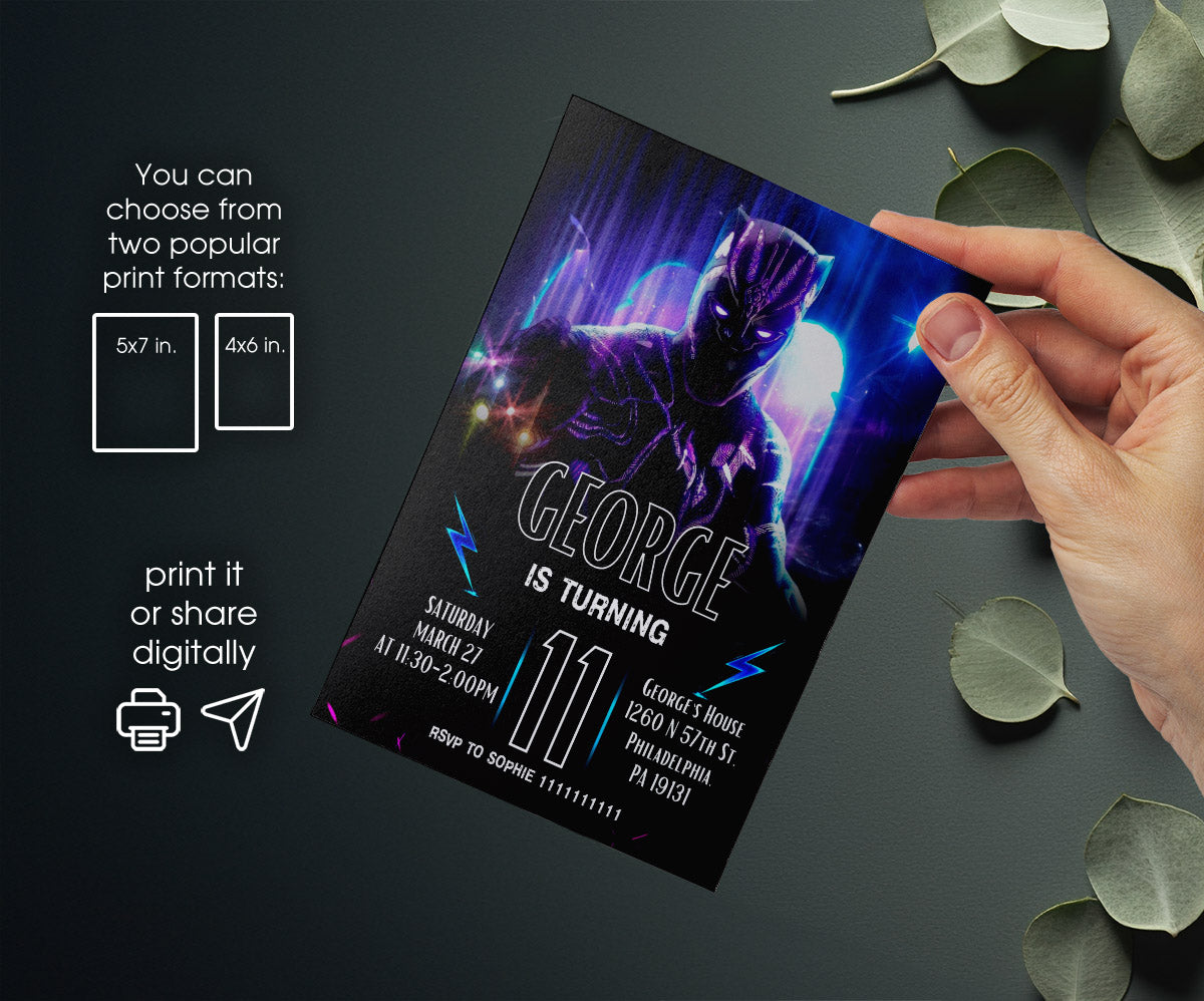 Black Panther Superhero Marvel customizable invitation template | Share or Print | boy | NZ291
