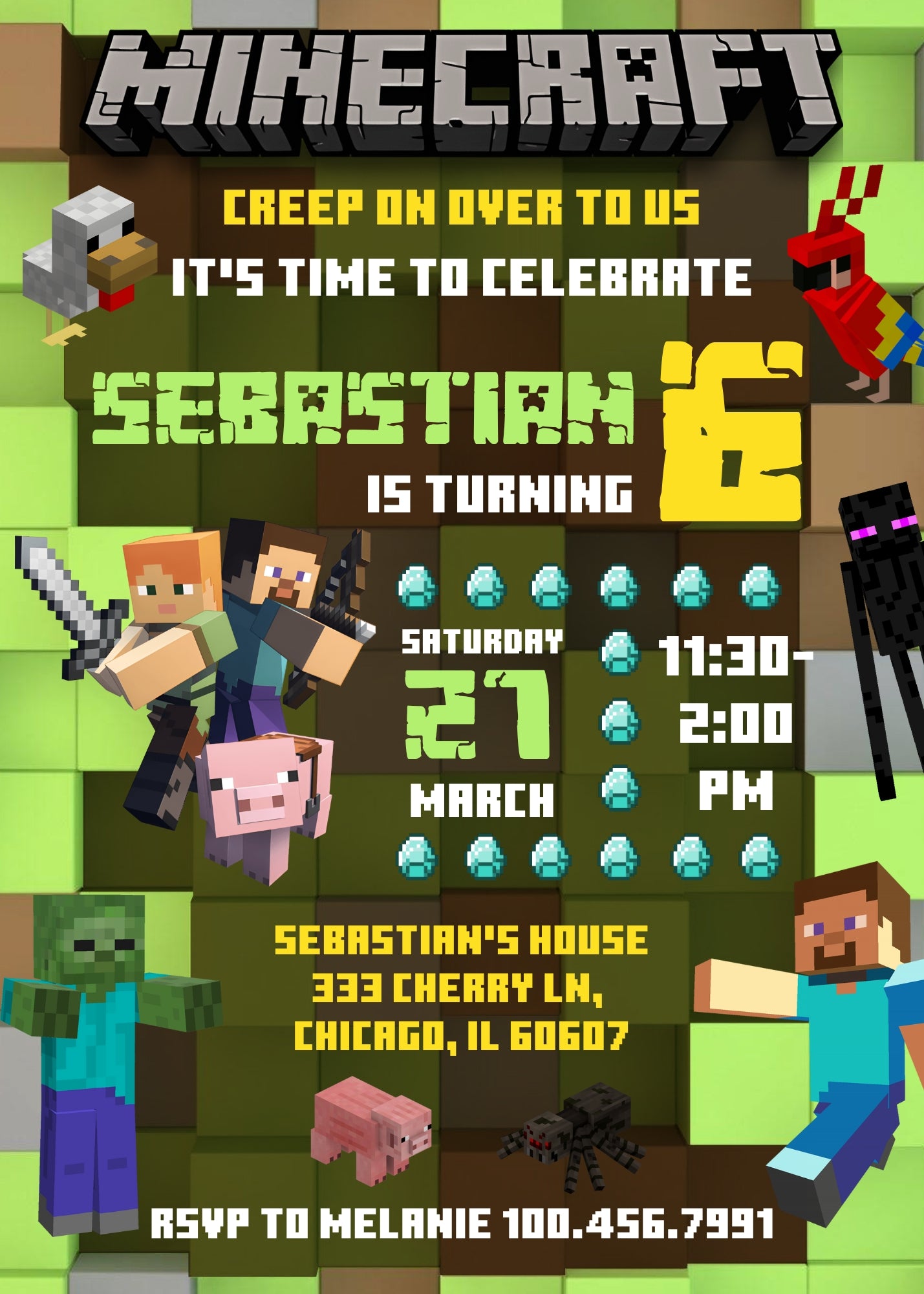 Minecraft Gamer customizable invitation template | Share or Print | NM866