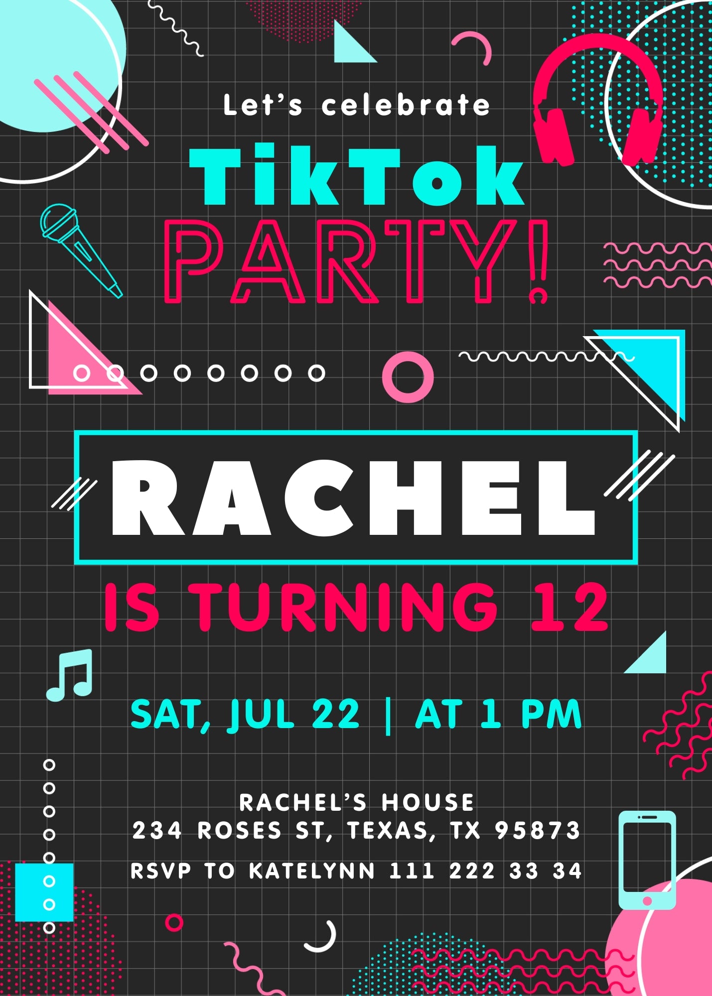 Tik Tok Party customizable invitation template | Share or Print | TV192