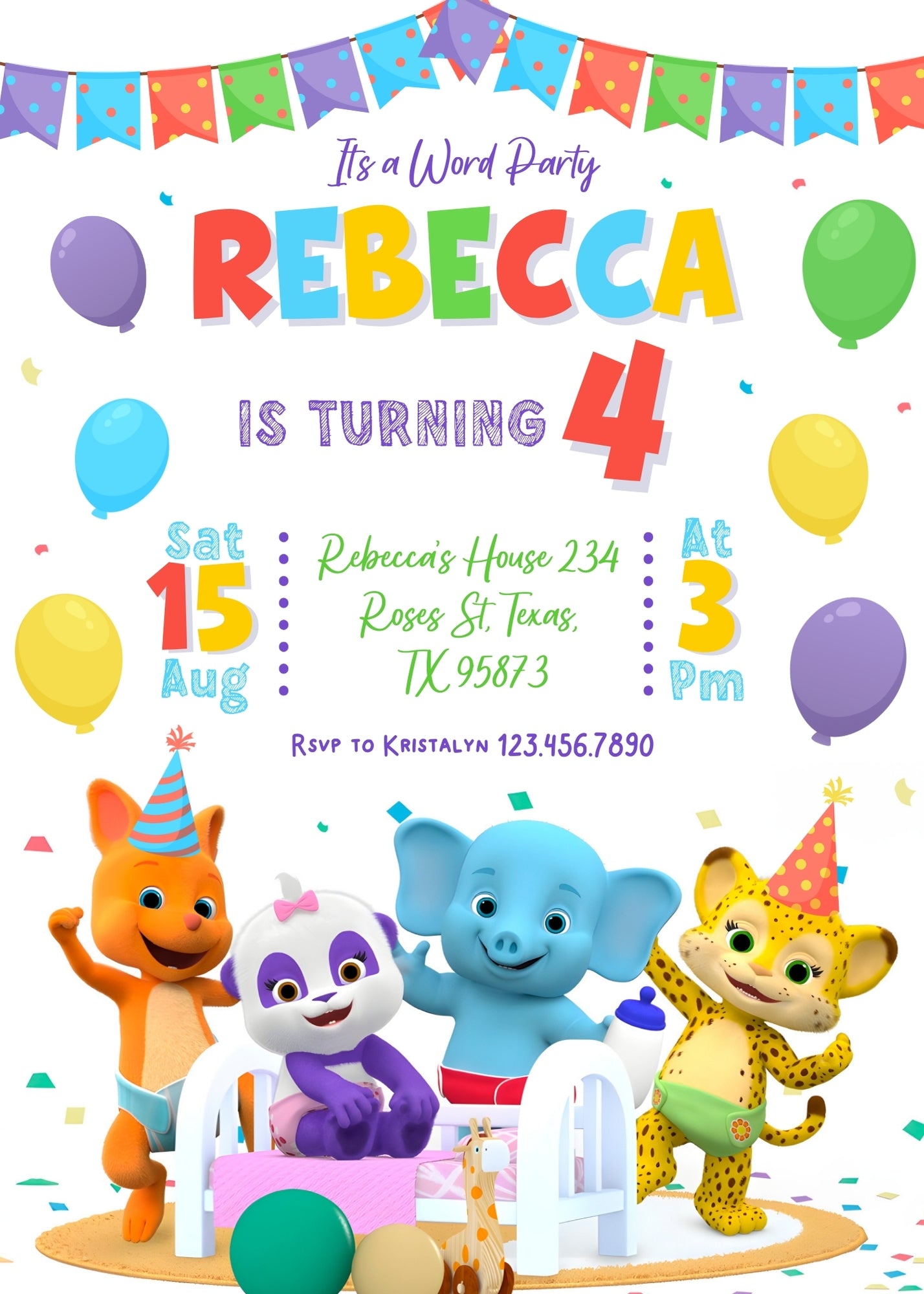 Word Party customizable invitation template | Share or Print | FR725