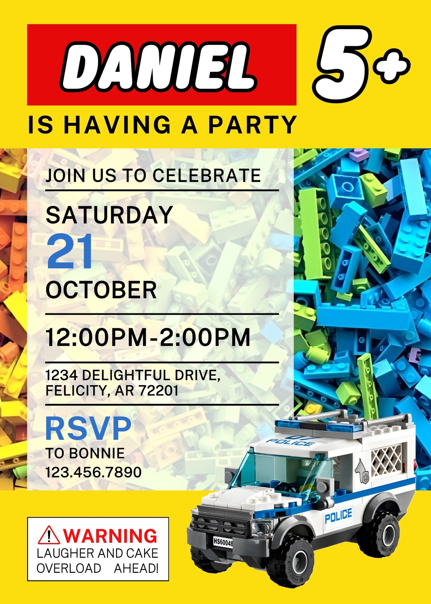 Lego Police Car customizable invitation template | Share or Print | boy | MN269