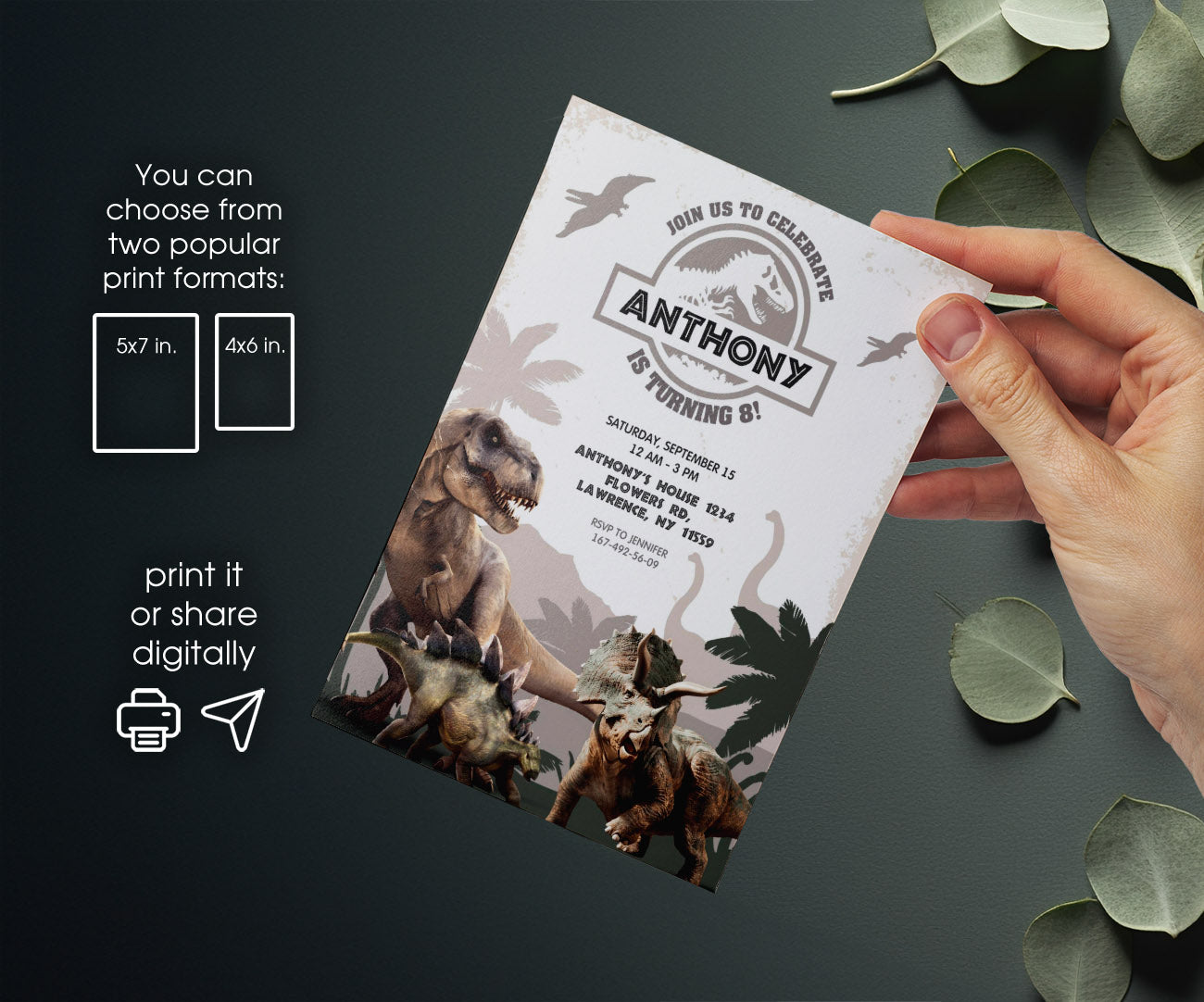 Jurassic World Dinosaur customizable invitation template | Share or Print | BN885