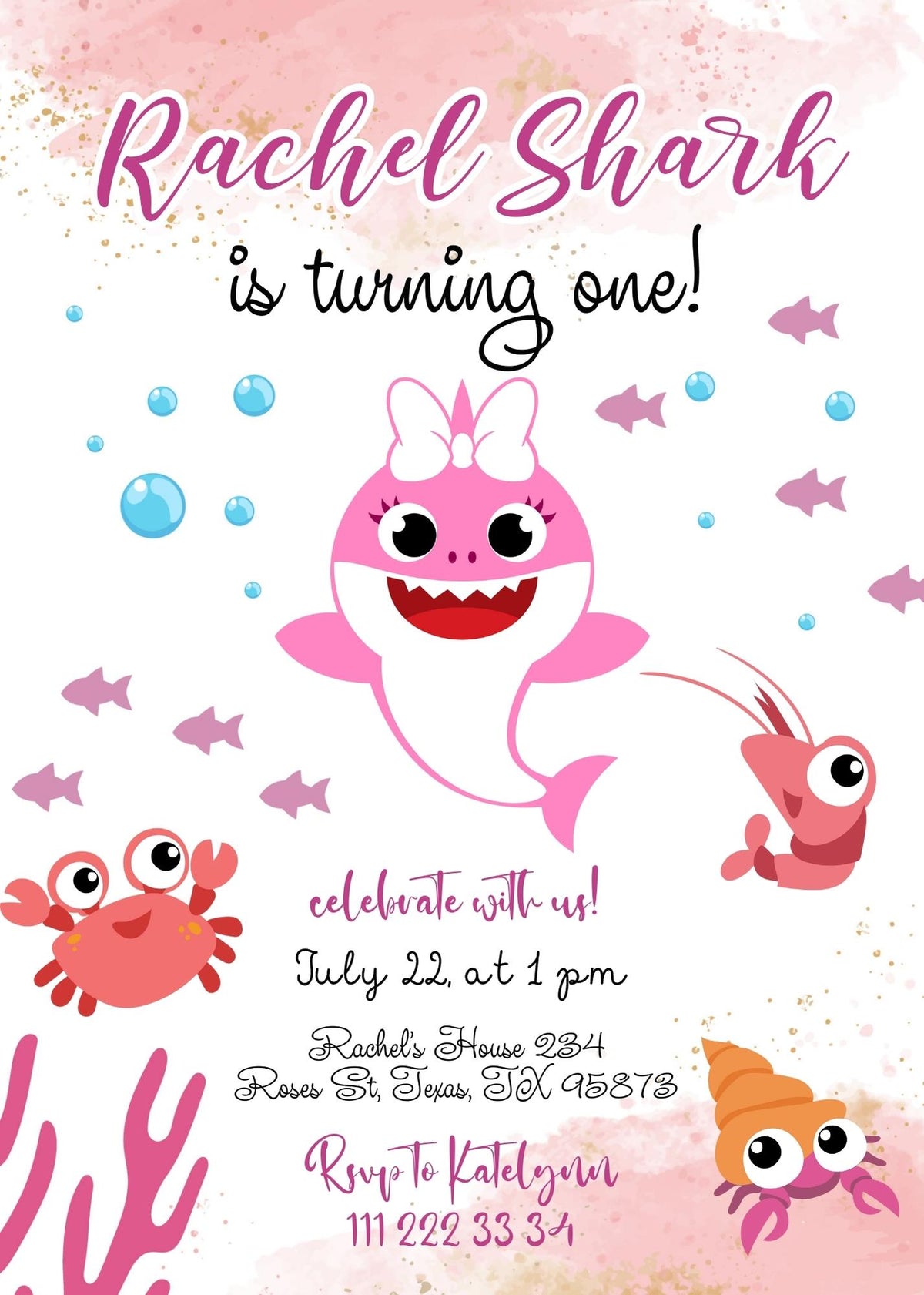 Baby Shark customizable invitation template | Share or Print | TU519