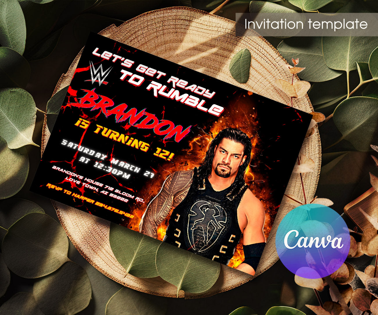 Wrestling WWE WrestleMania customizable invitation template | Share or Print | boy | OE678