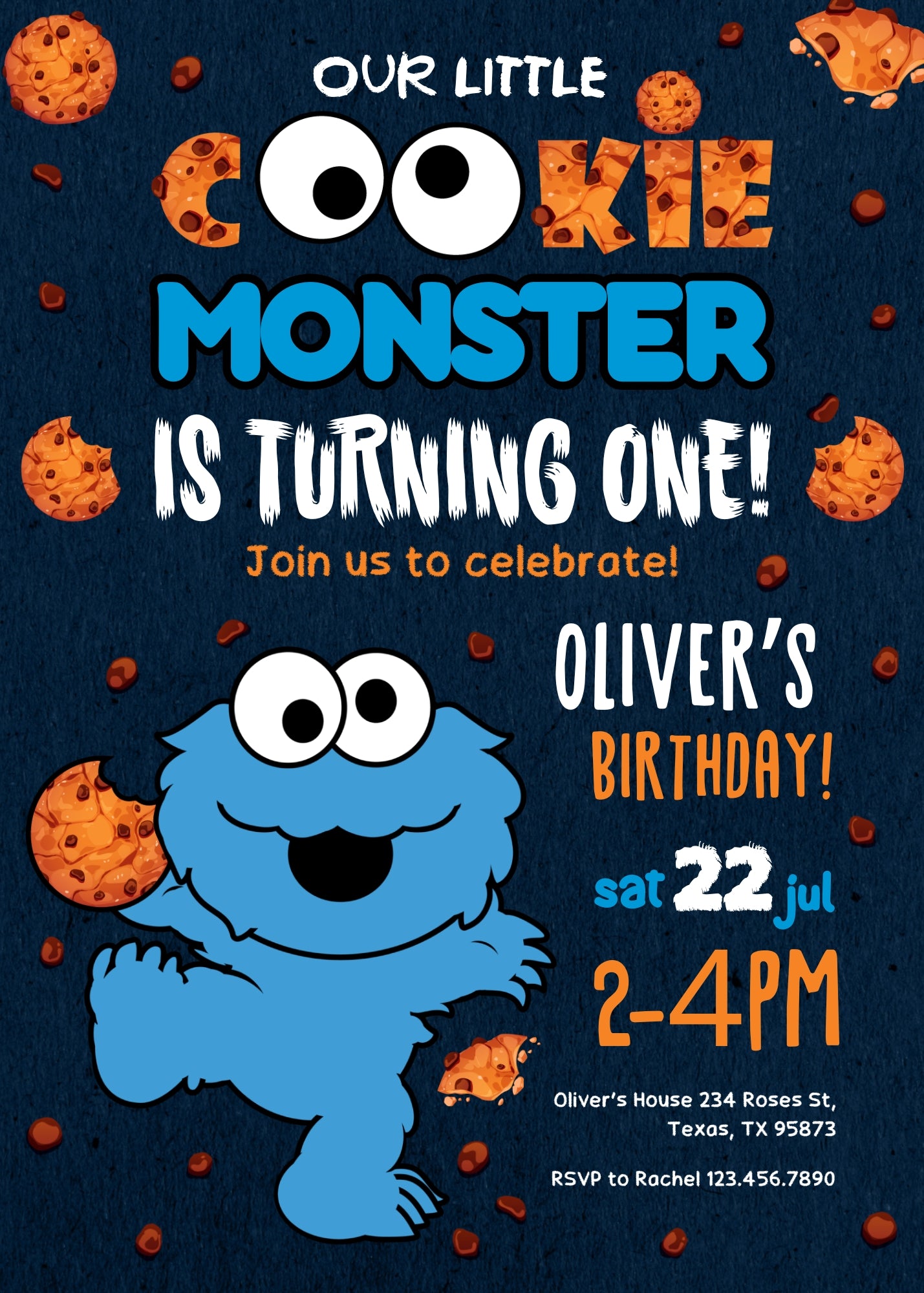 Sesame Street Cookie Monster customizable invitation template | Share or Print | GQ954