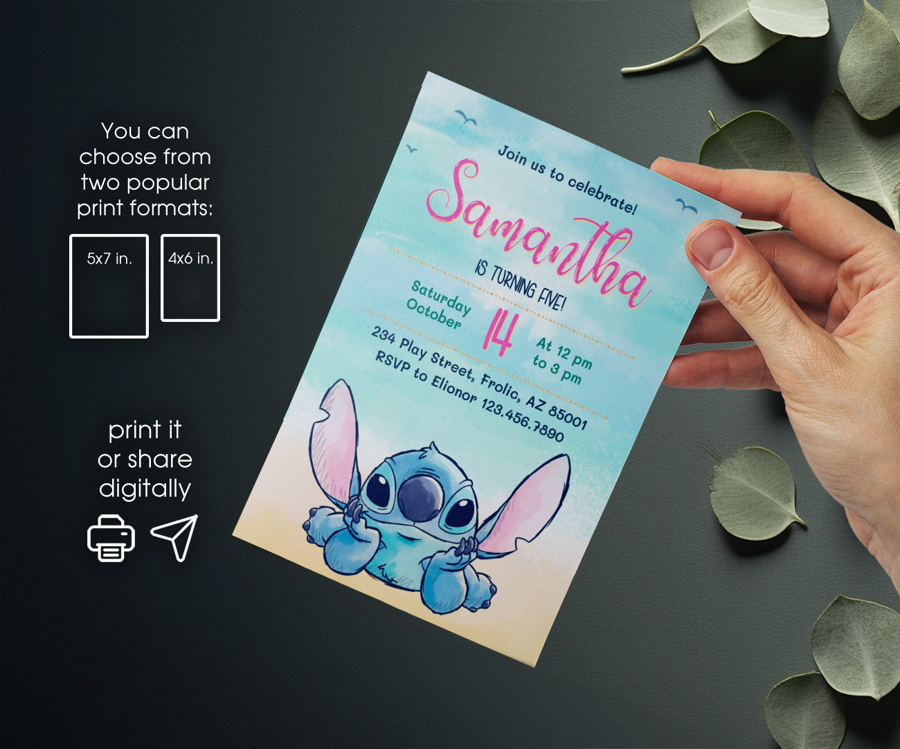 Lilo & Stitch Aloha customizable invitation template | Share or Print | RC339