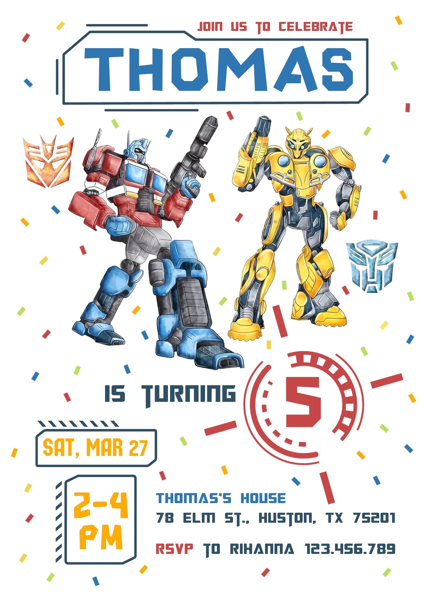 Transformers Rescue Bots customizable invitation template | Share or Print | boy | SD828
