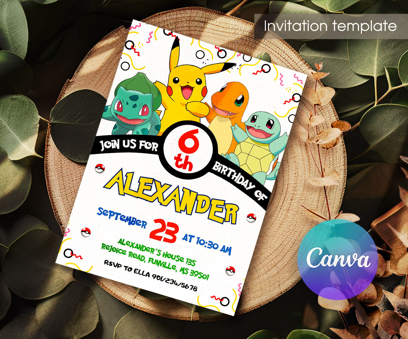 Pokemon Pikachu customizable invitation template | Share or Print | DQ231