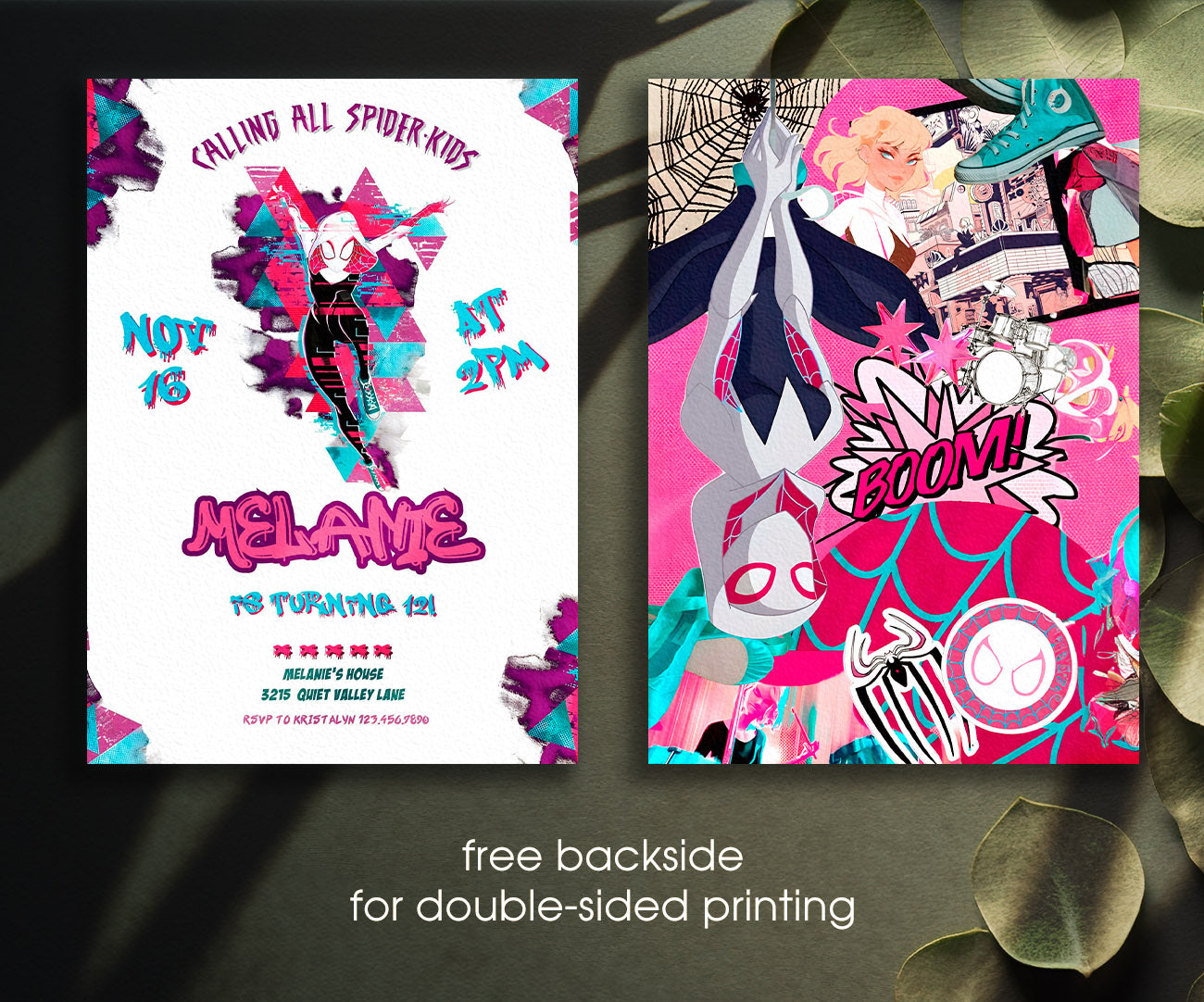 Spider Gwen Ghost Spidey customizable invitation template | Share or Print | girl | NY415