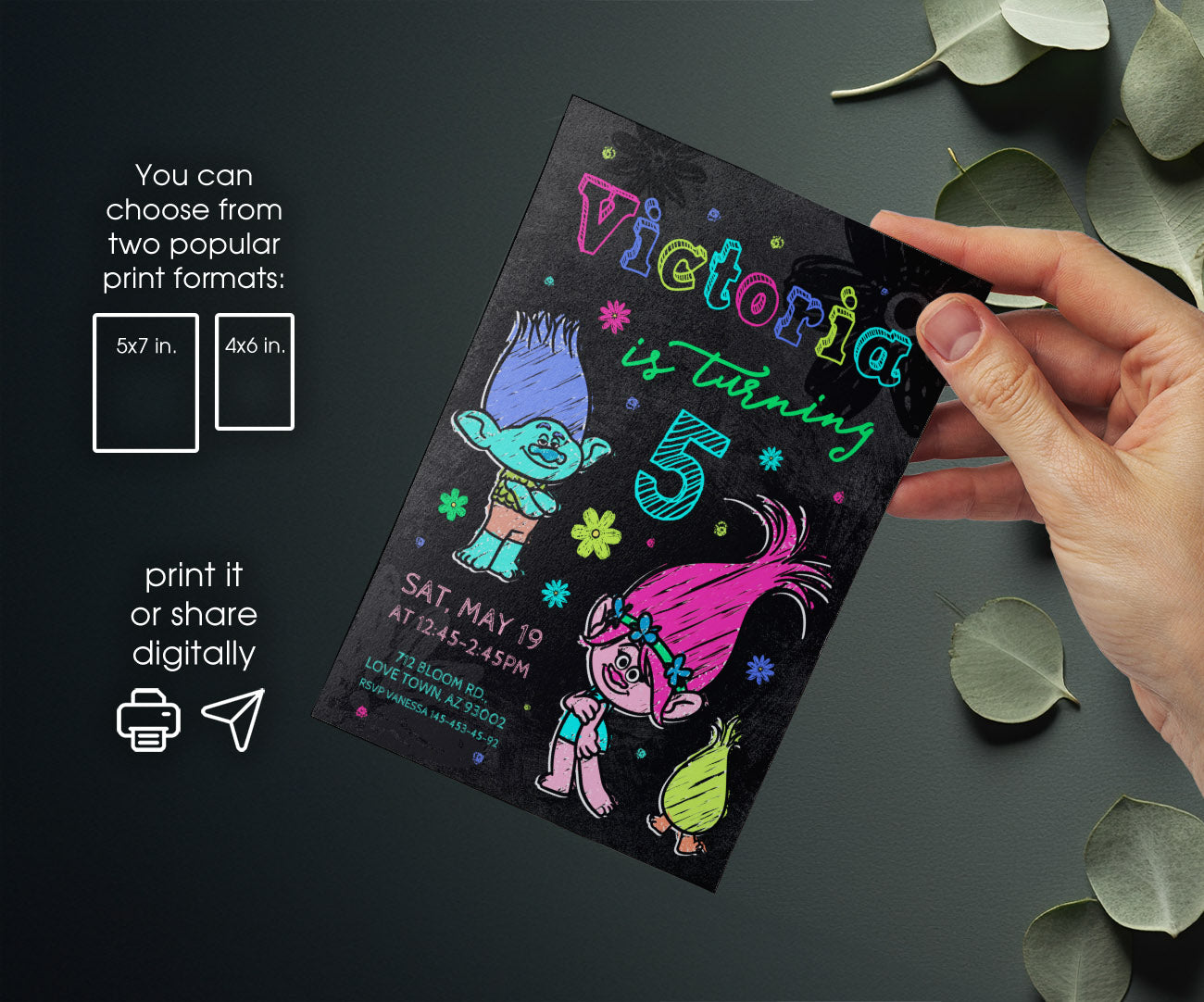 Trolls Poppy customizable invitation template | Share or Print | GC506