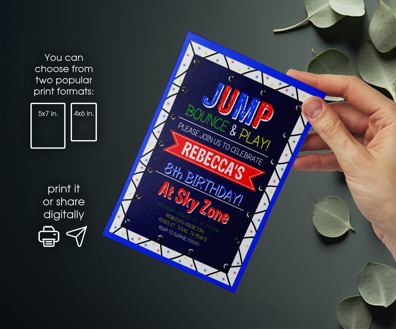 Trampoline Jump Party customizable invitation template | Share or Print | UD980