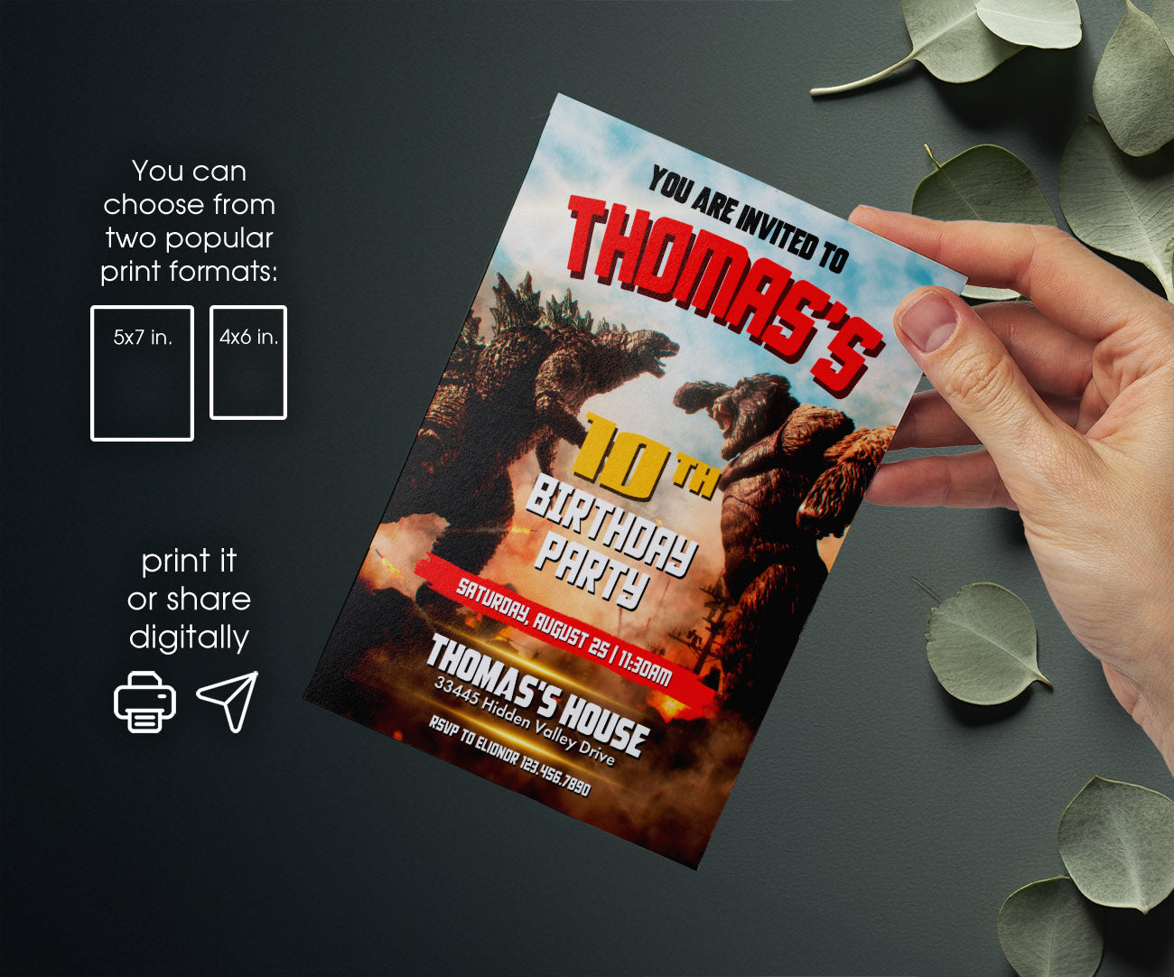 Godzilla X King Kong customizable invitation template | Share or Print | AW924