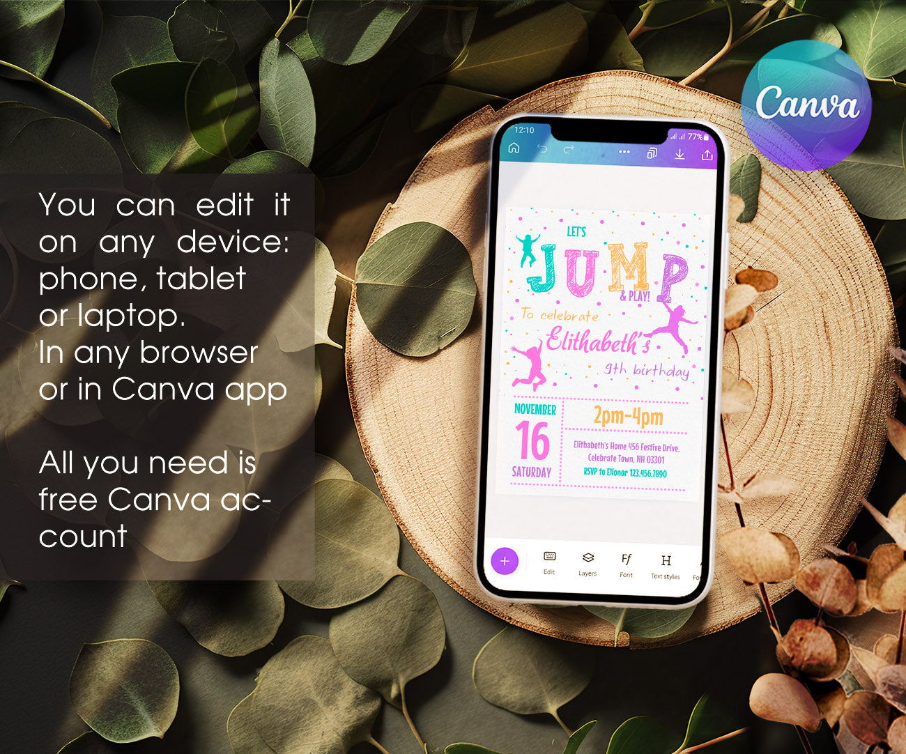 Trampoline Jump Party customizable invitation template | Share or Print | SH185