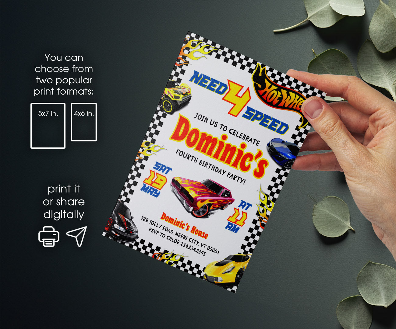 Hot Wheels Need Four Speed customizable invitation template | Share or Print | boy | YO264