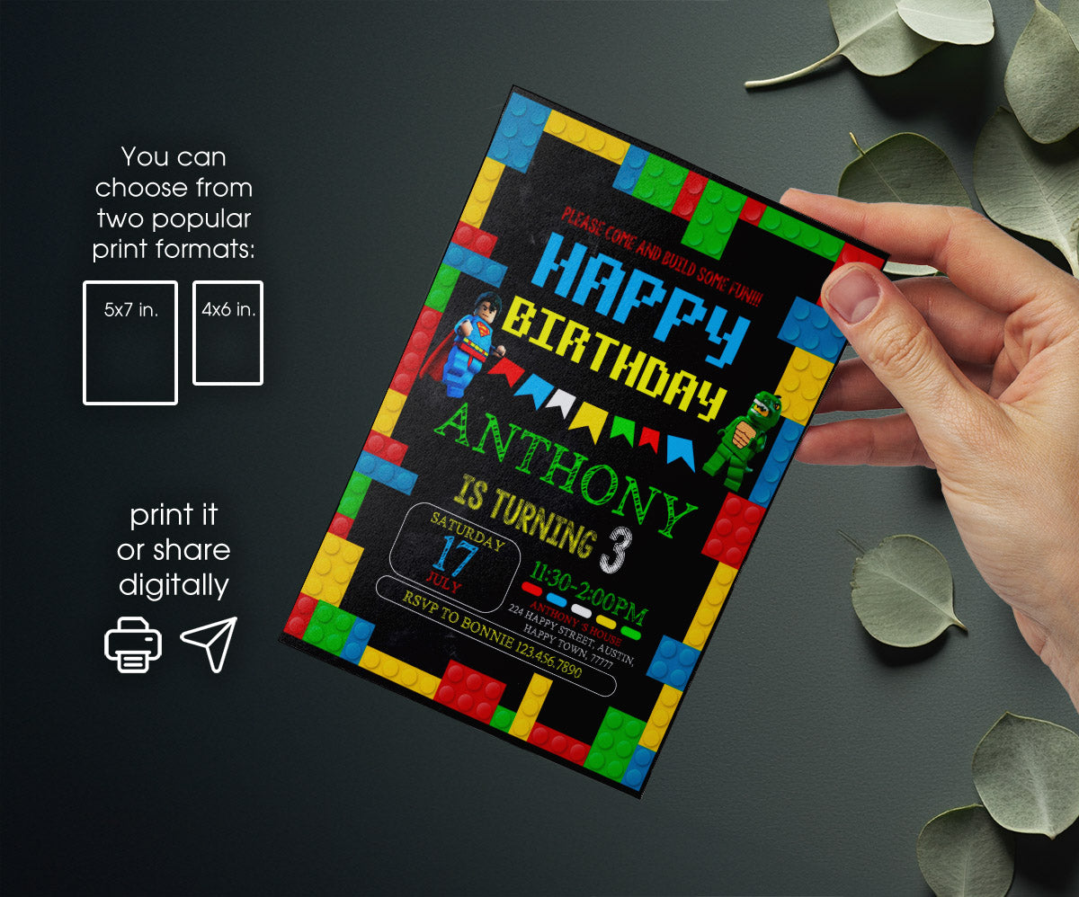 Lego Minifigures customizable invitation template | Share or Print | BX238