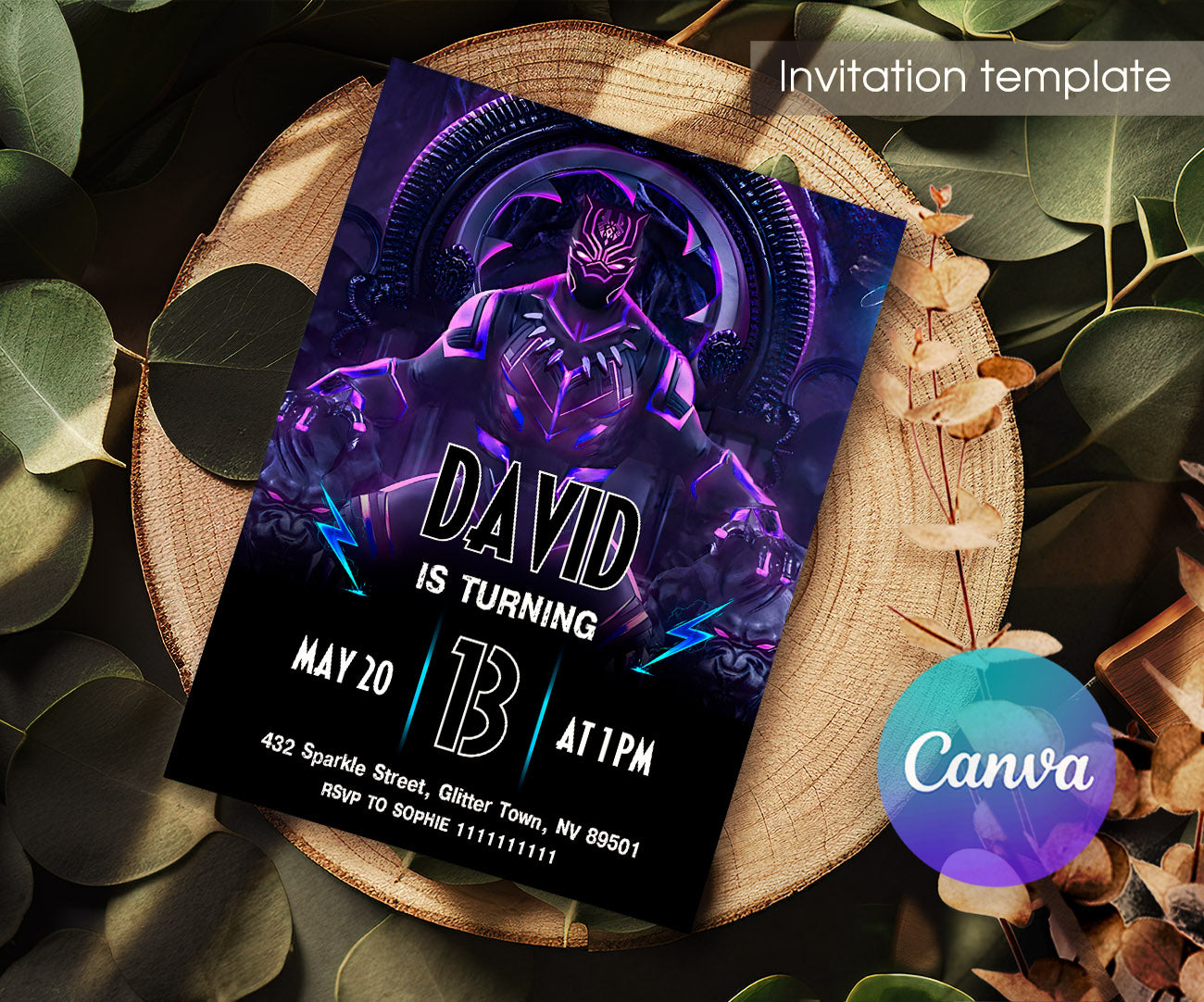 Black Panther Superhero Marvel customizable invitation template | Share or Print | boy | WL017