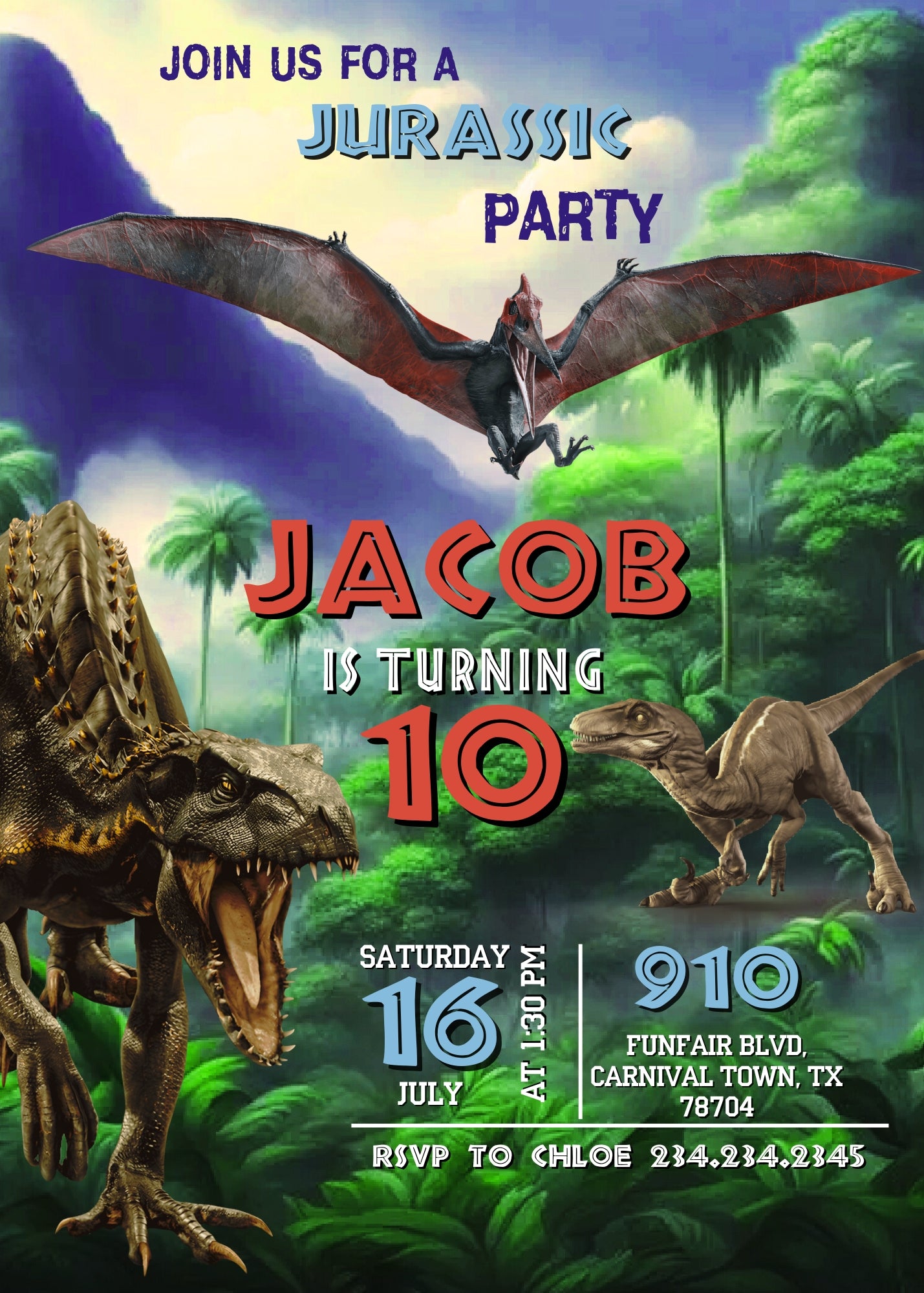 Jurassic Park Dinosaur customizable invitation template | Share or Print | ED459