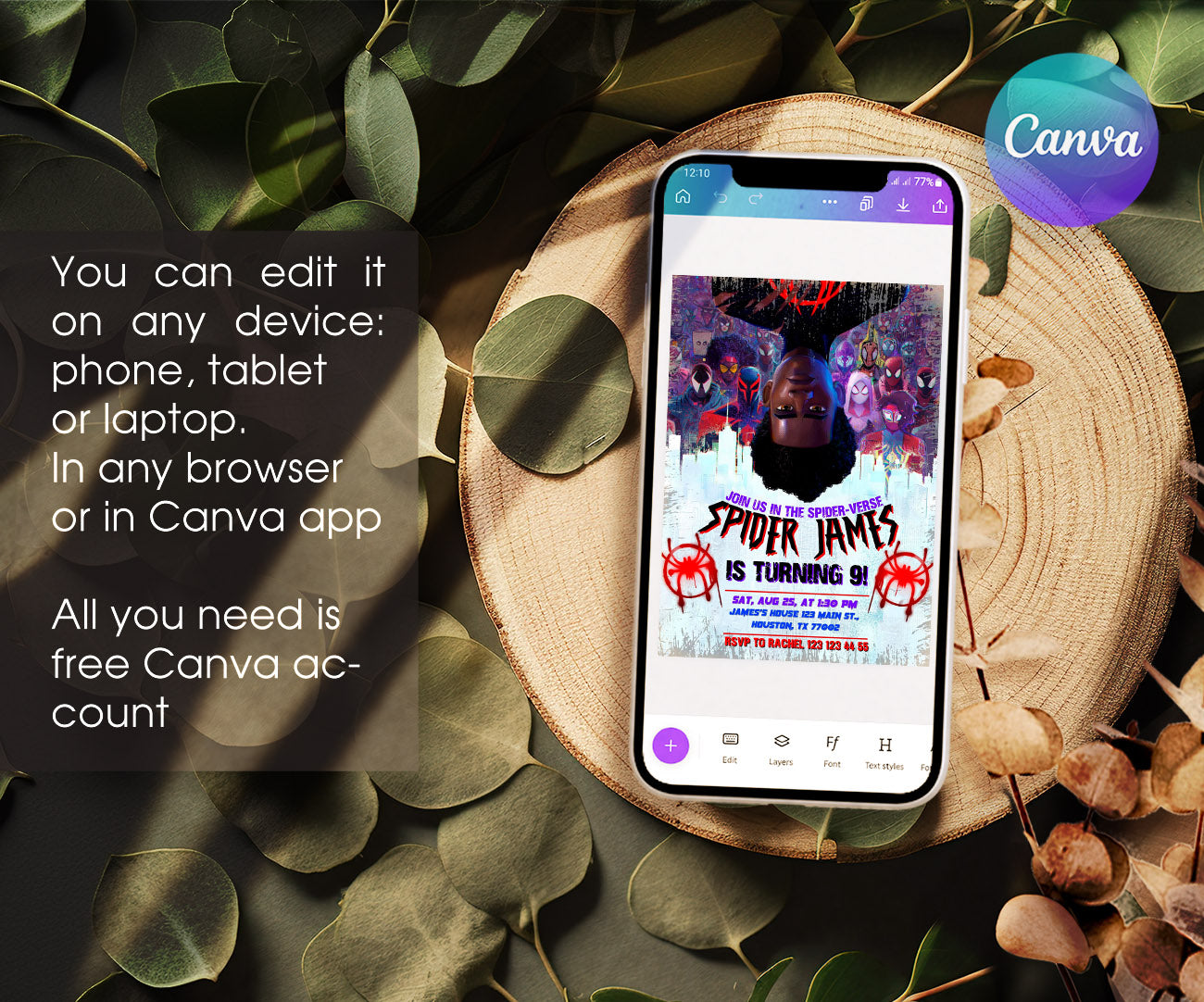 Spider Man Across the Spider-Verse customizable invitation template | Share or Print | boy | EO231