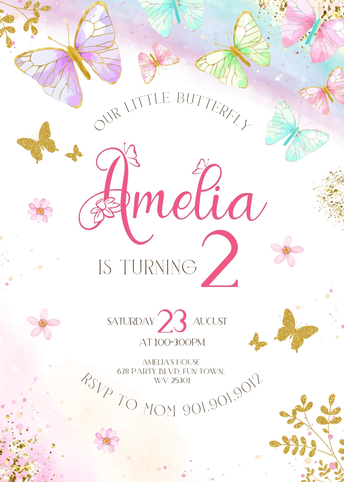 Butterfly Birthday customizable invitation template | Share or Print | girl | LP519