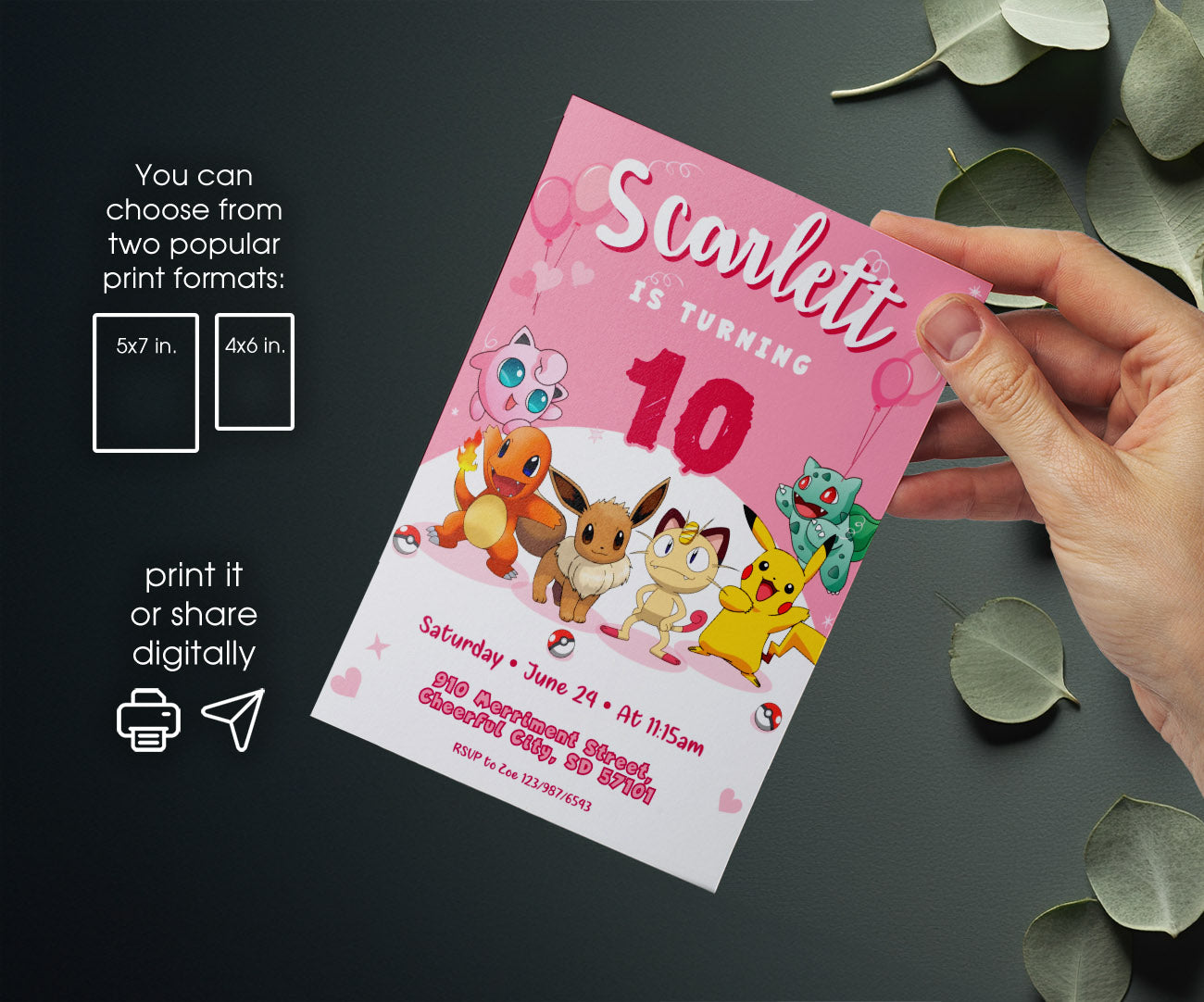 Pokemon Pikachu customizable invitation template | Share or Print | CM605