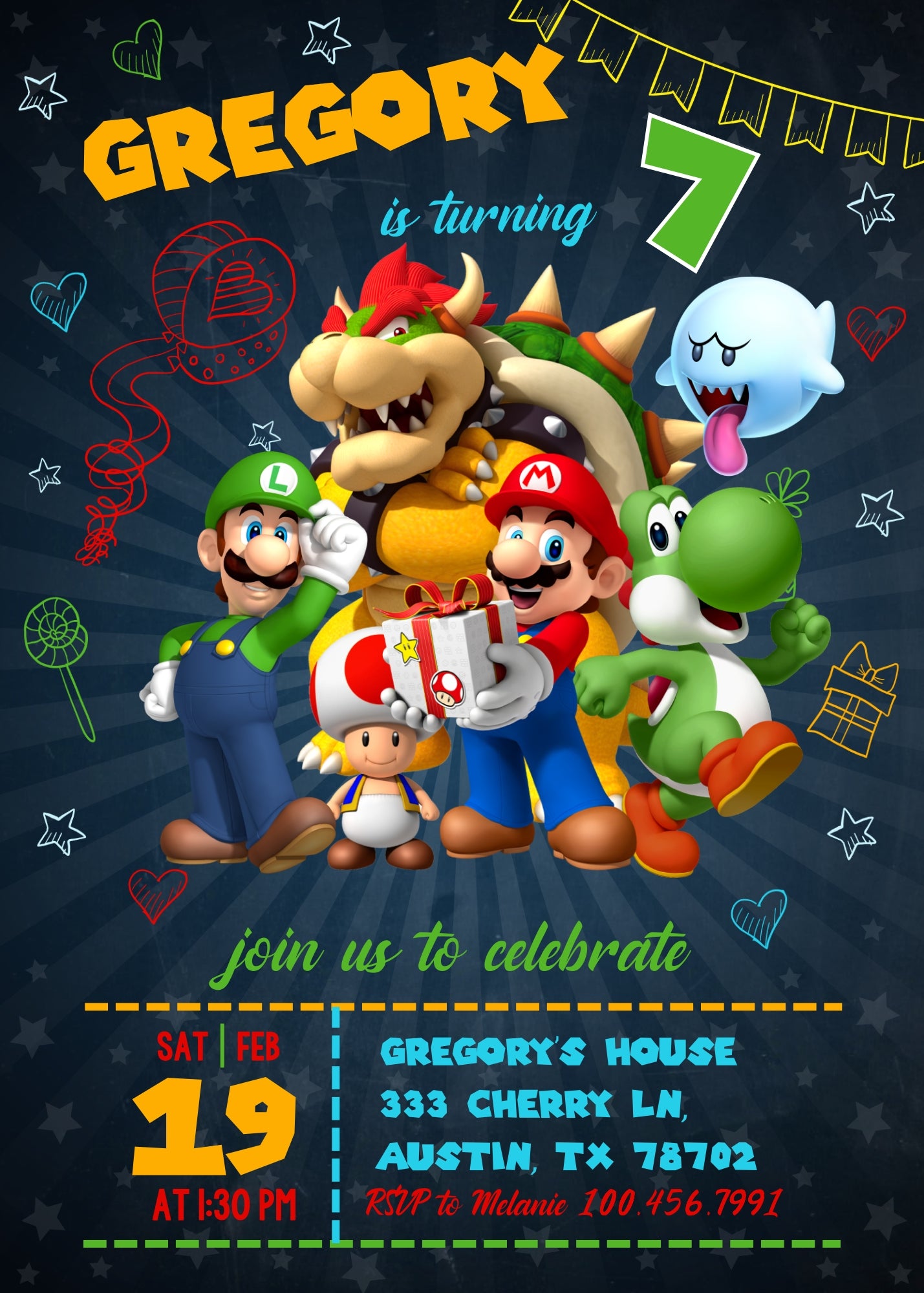 Super Mario Bros customizable invitation template | Share or Print | PU049