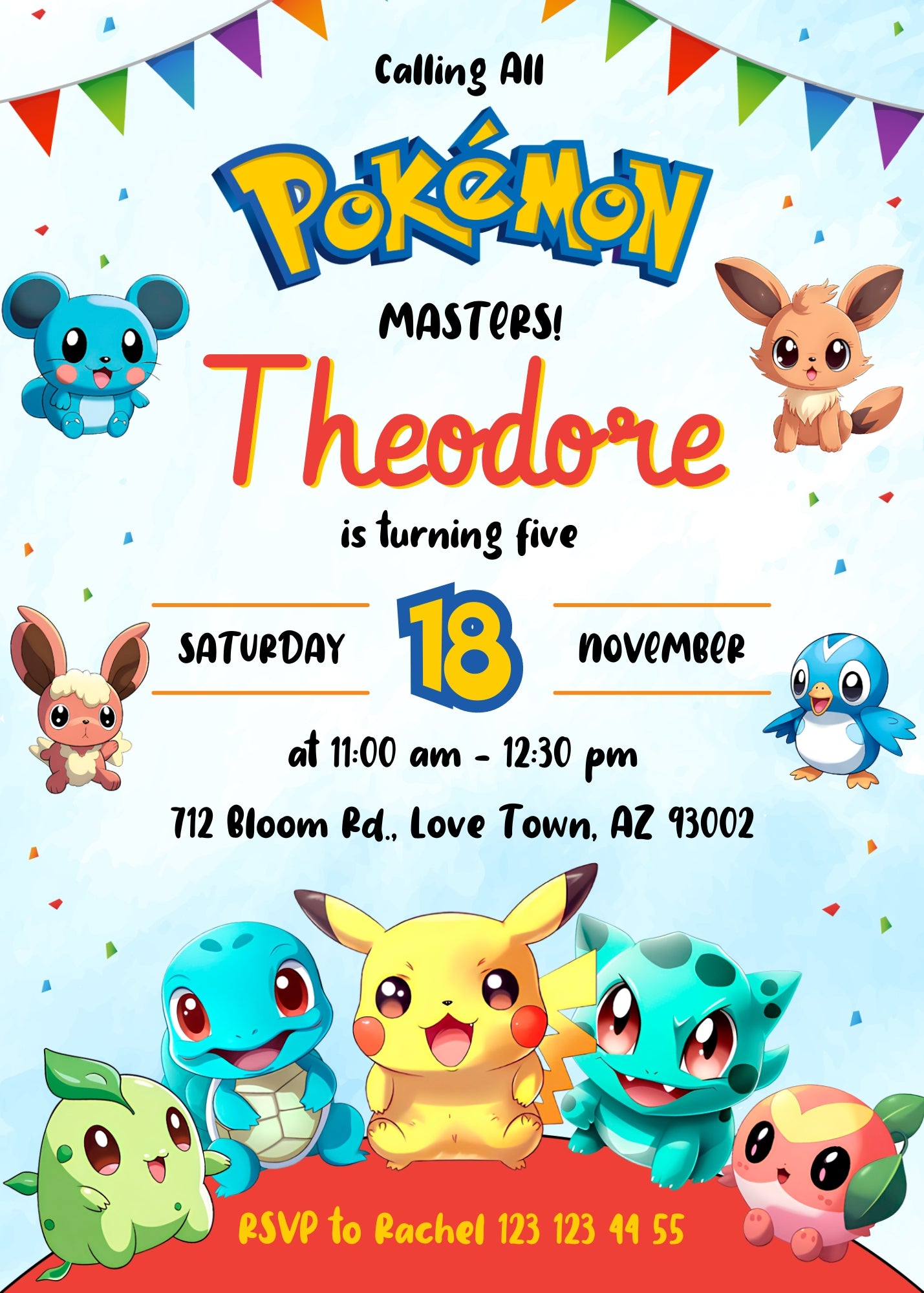 Pokemon Pikachu customizable invitation template | Share or Print | TI340