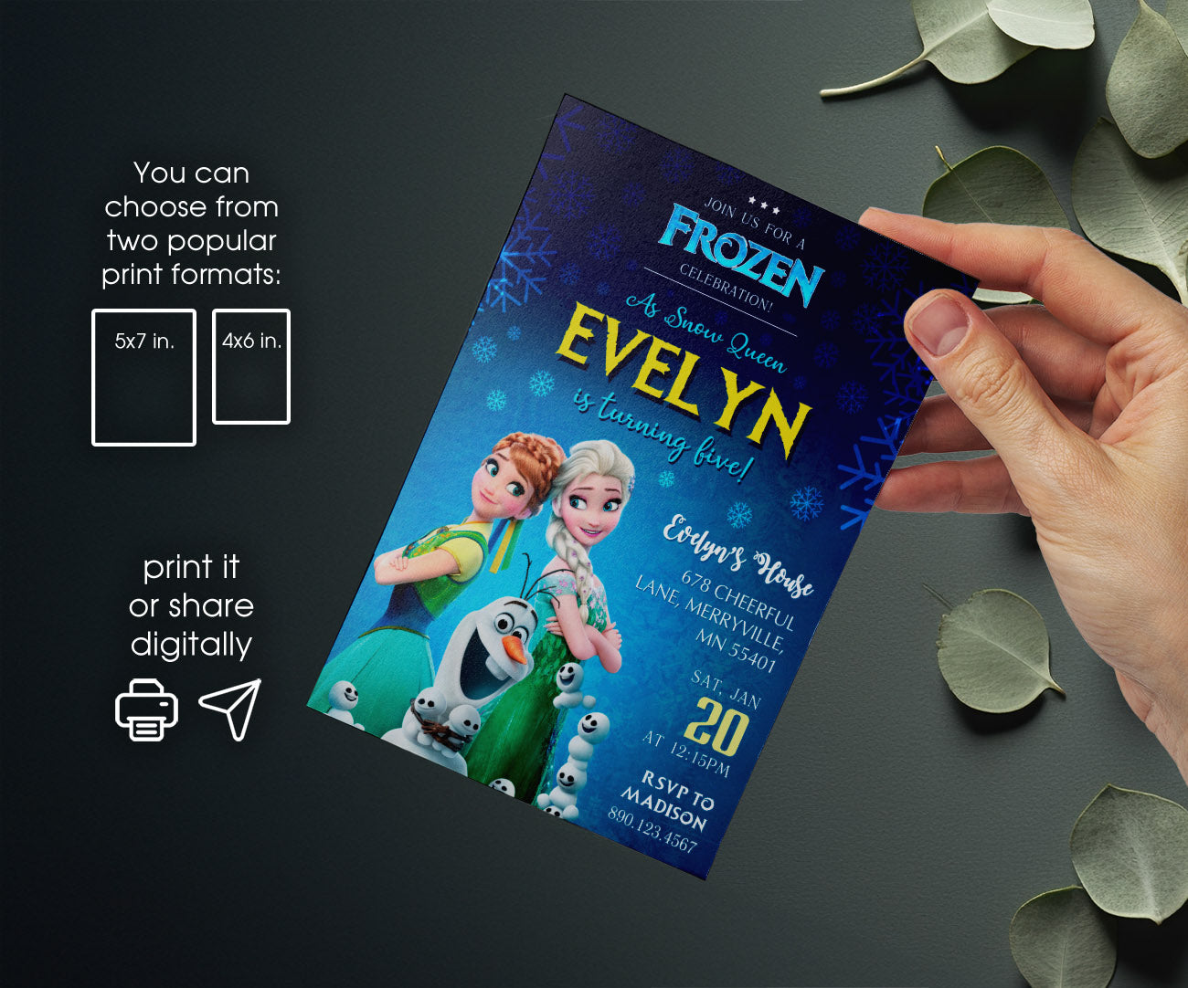 Frozen Elsa customizable invitation template | Share or Print | girl | OV361