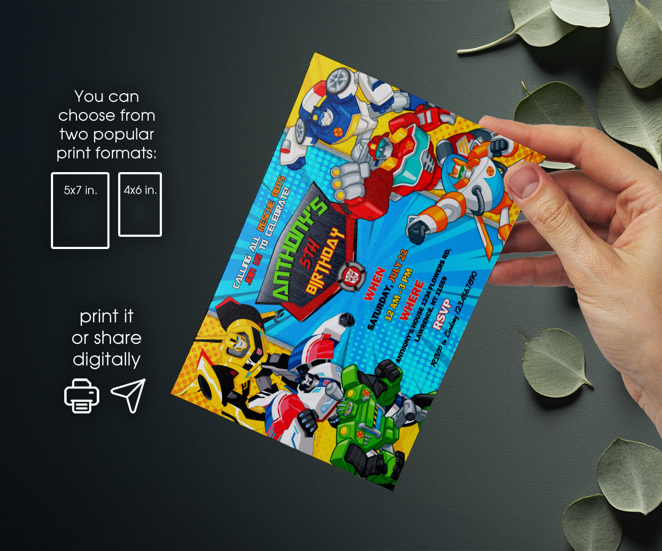 Transformers Rescue Bots customizable invitation template | Share or Print | boy | RC743