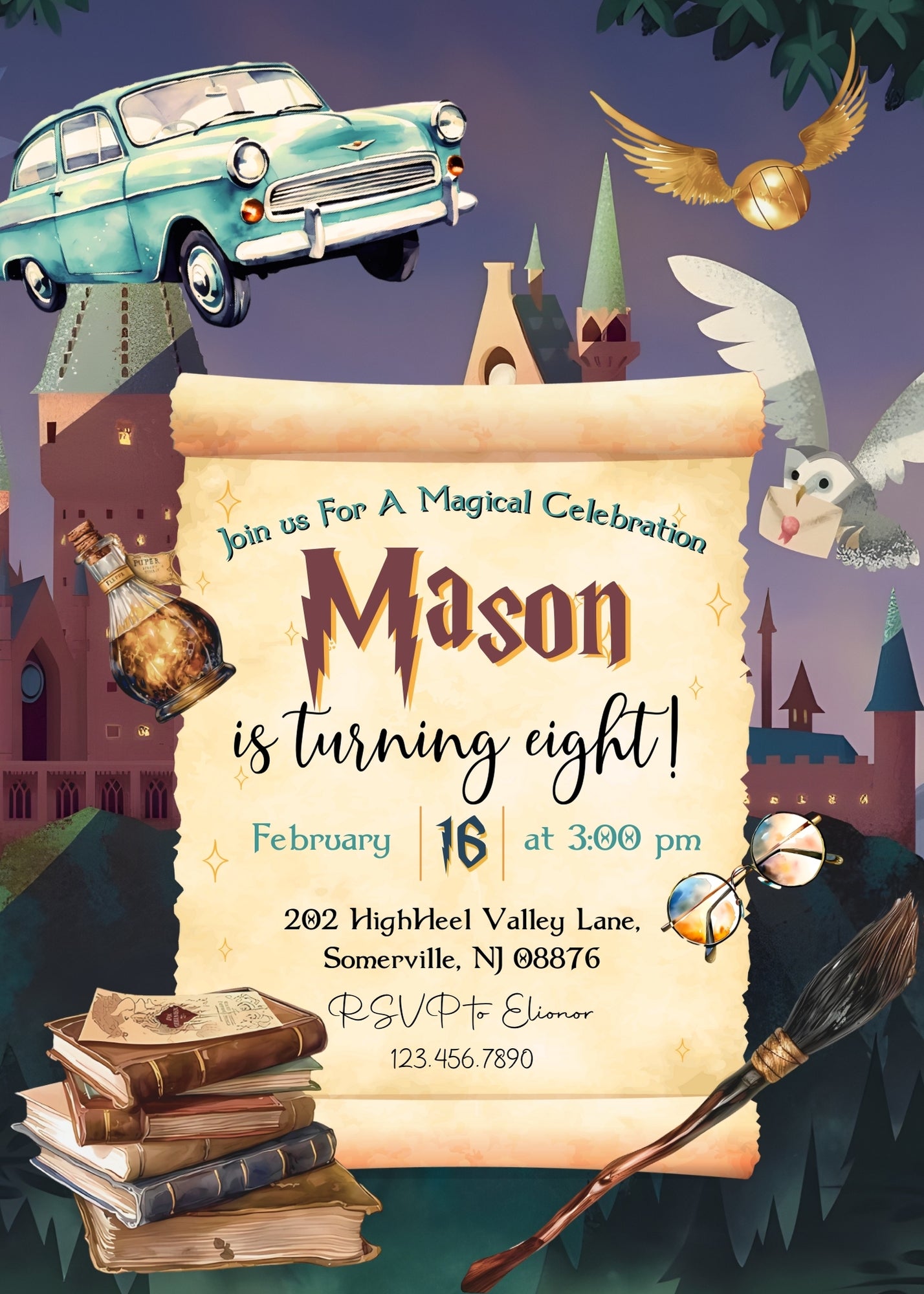 Harry Potter customizable invitation template | Share or Print | JU905