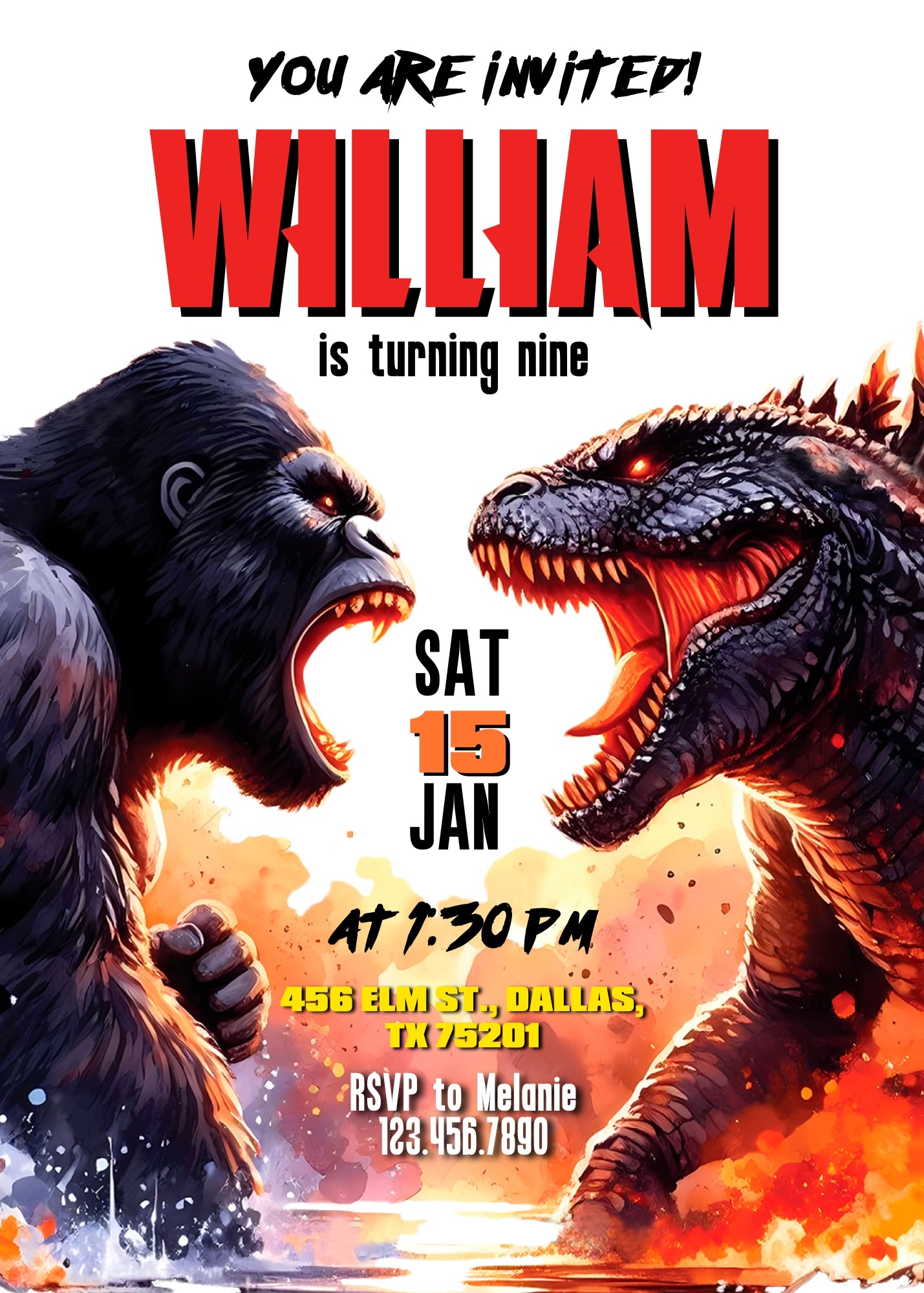 Godzilla X King Kong customizable invitation template | Share or Print | DP212