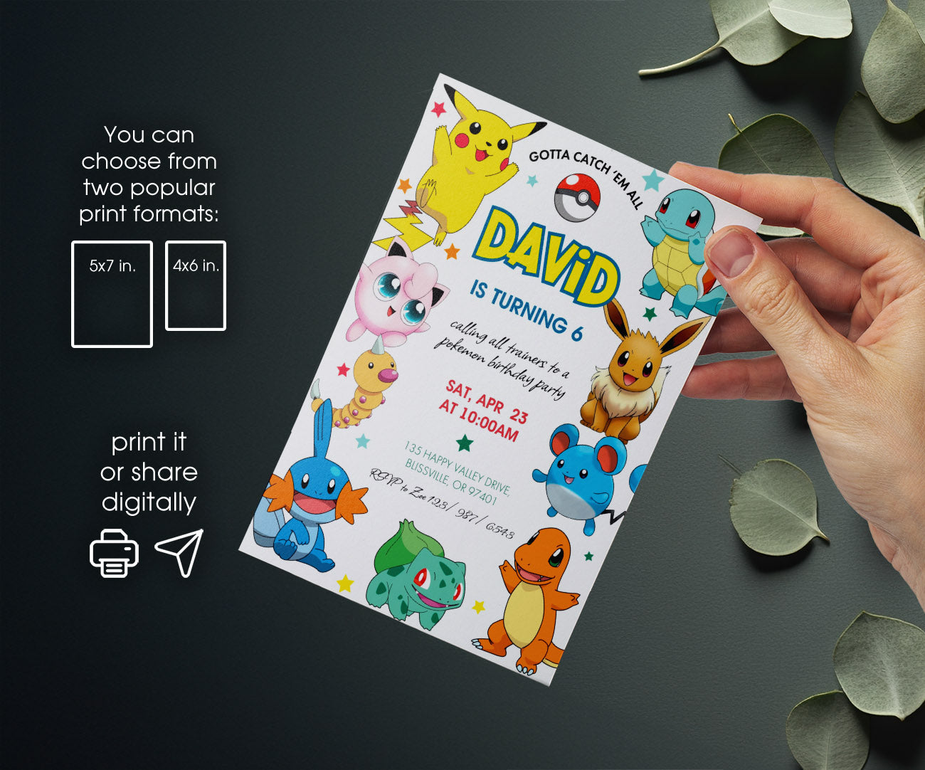 Pokemon Pikachu customizable invitation template | Share or Print | ID808