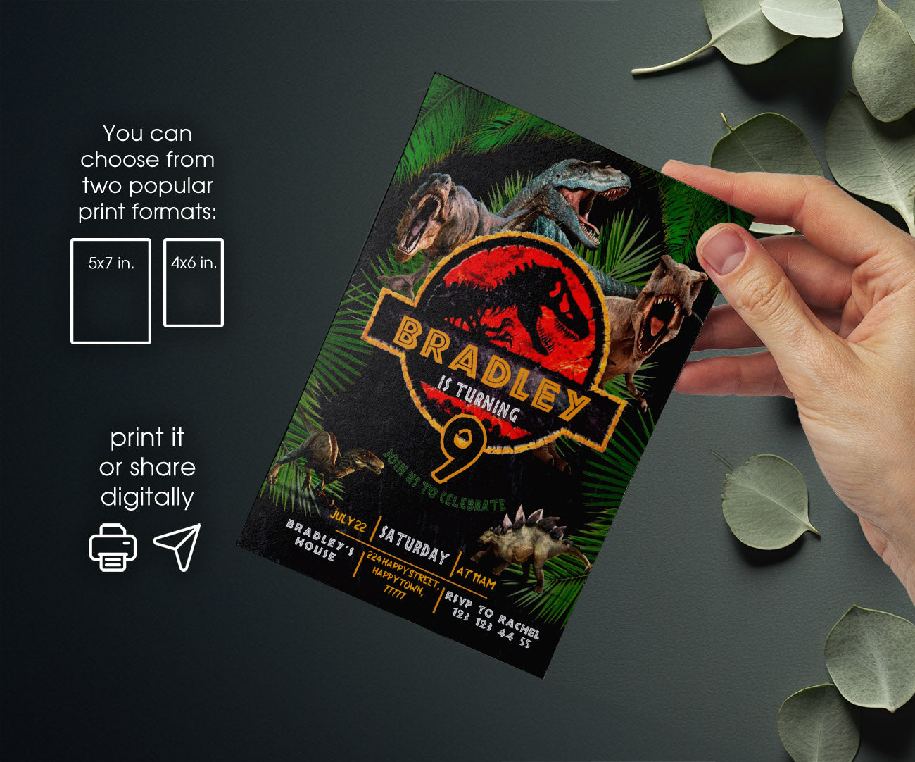 Jurassic Park Dinosaur customizable invitation template | Share or Print | FD058